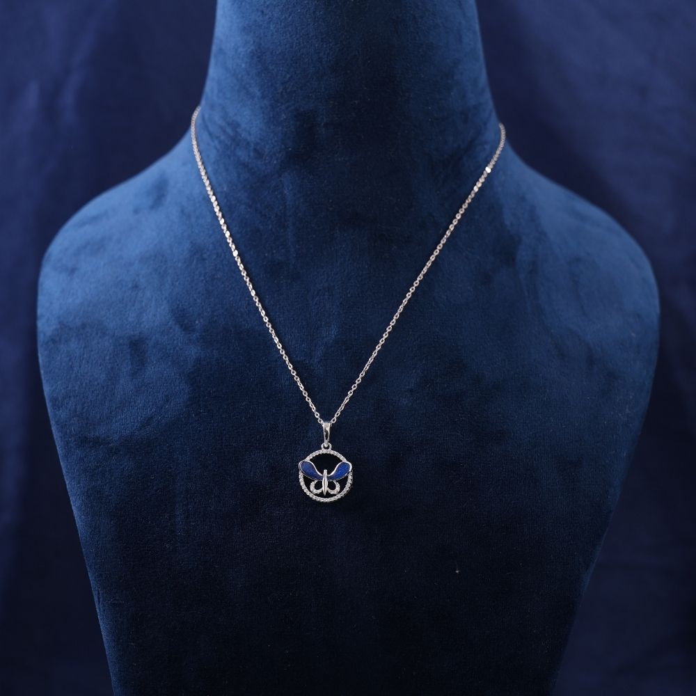 925 Silver Butterfly round shaped minakari design Pendant withChain perfect for kids college girls women