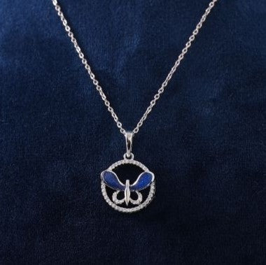 925 Silver Butterfly round shaped minakari design Pendant with Chain perfect for kids college girls women