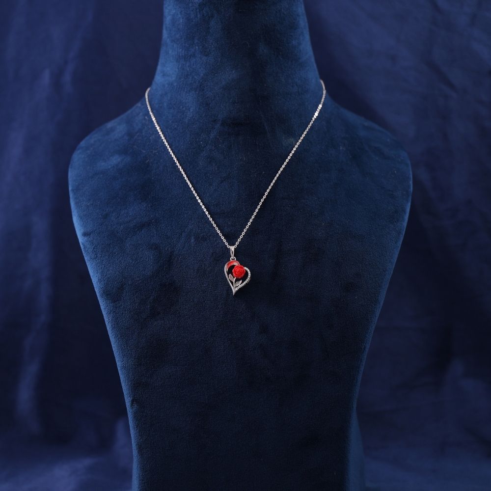 925 Sterling Silver & Enamel Rose Heart Pendent