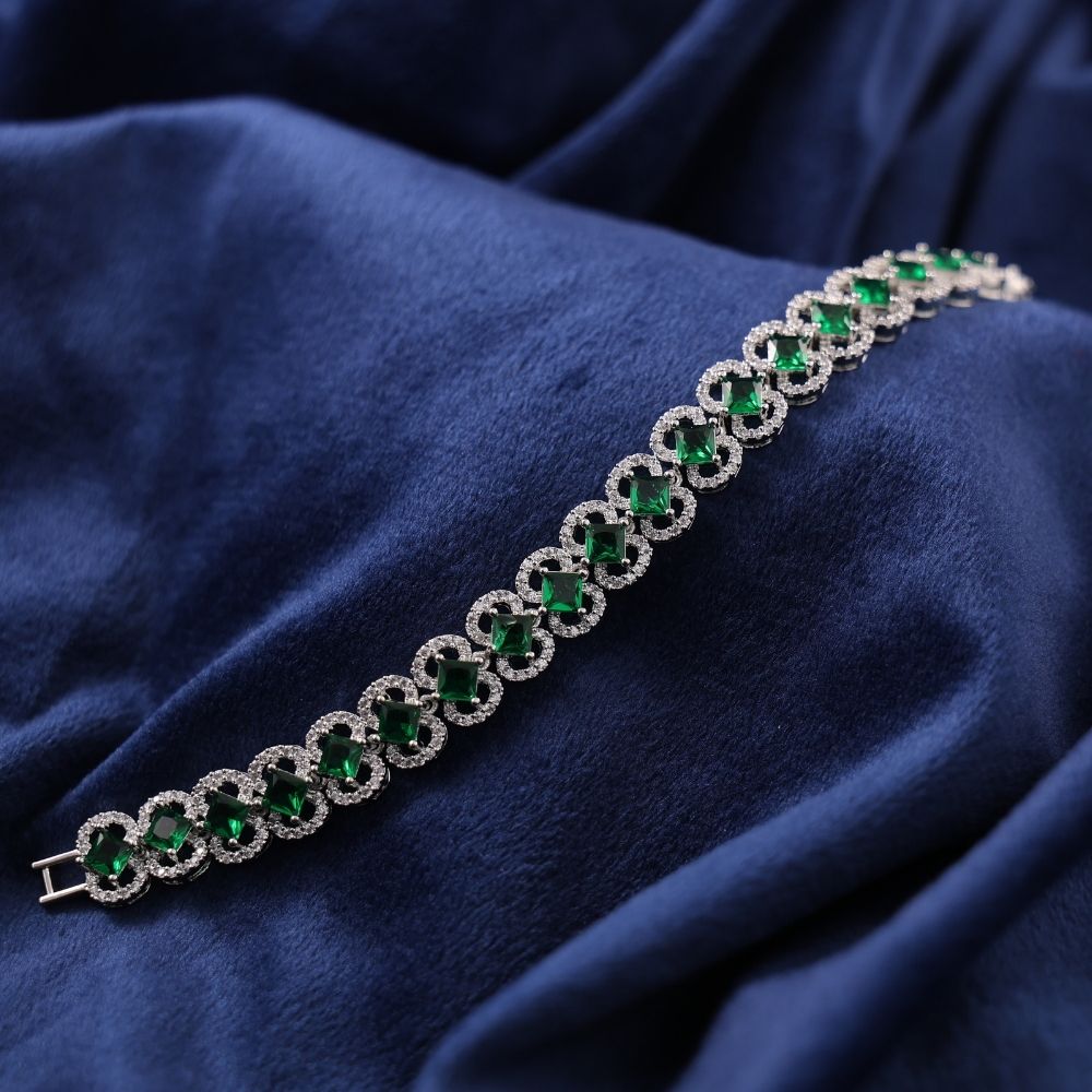 925 Sterling Silver Green Emerald CZ Bracelet