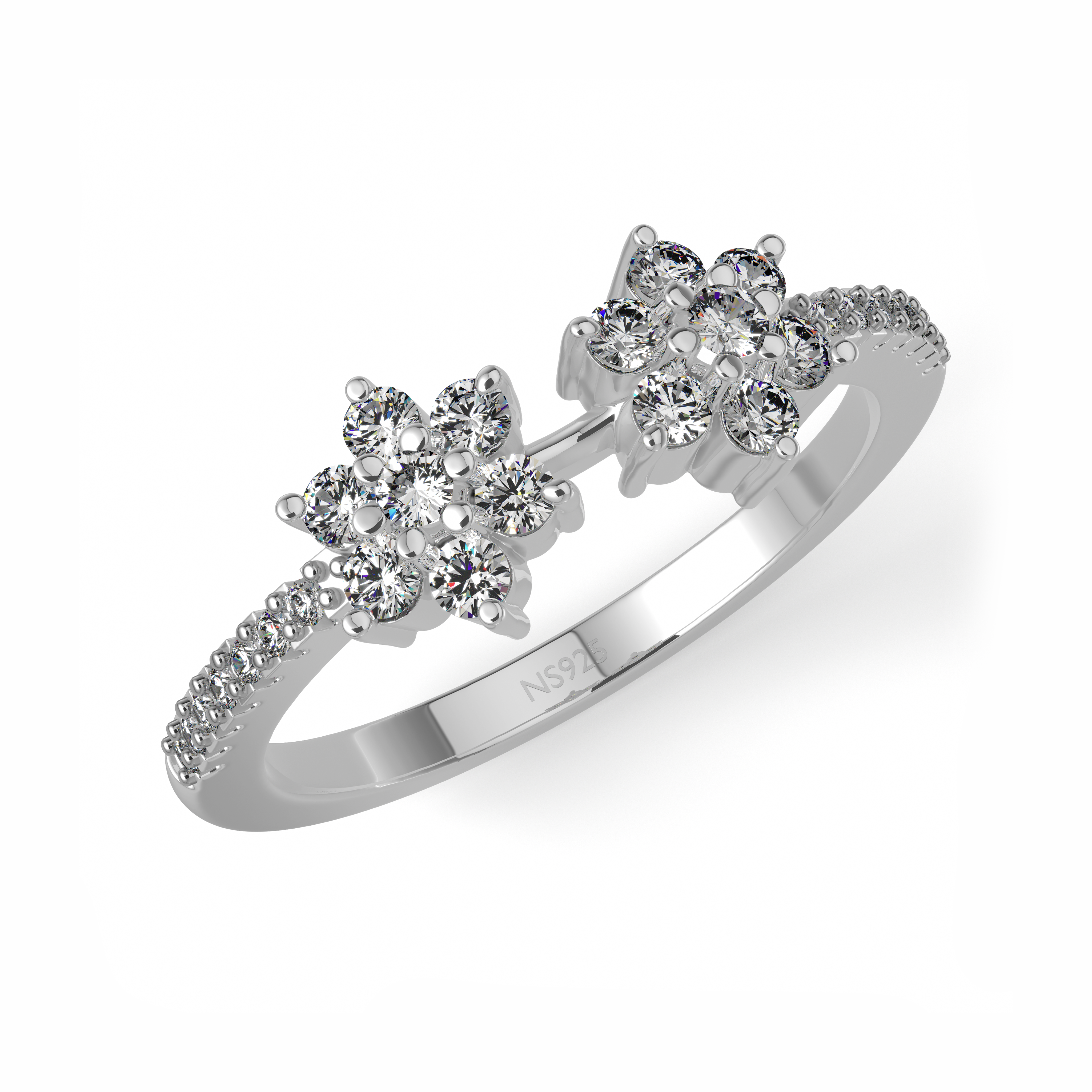 Duo Floral Cluster Stacking 925 sterling silver Ring