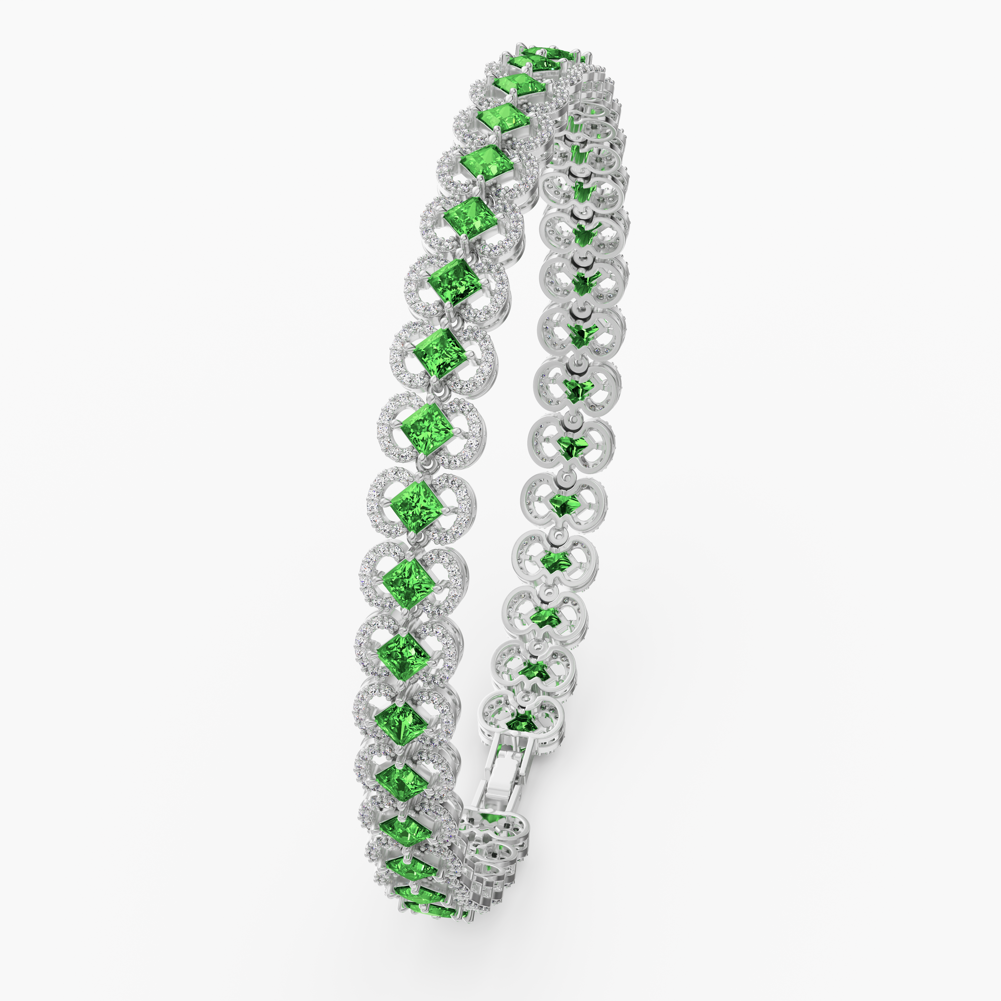 925 Sterling Silver Green Emerald CZ Bracelet