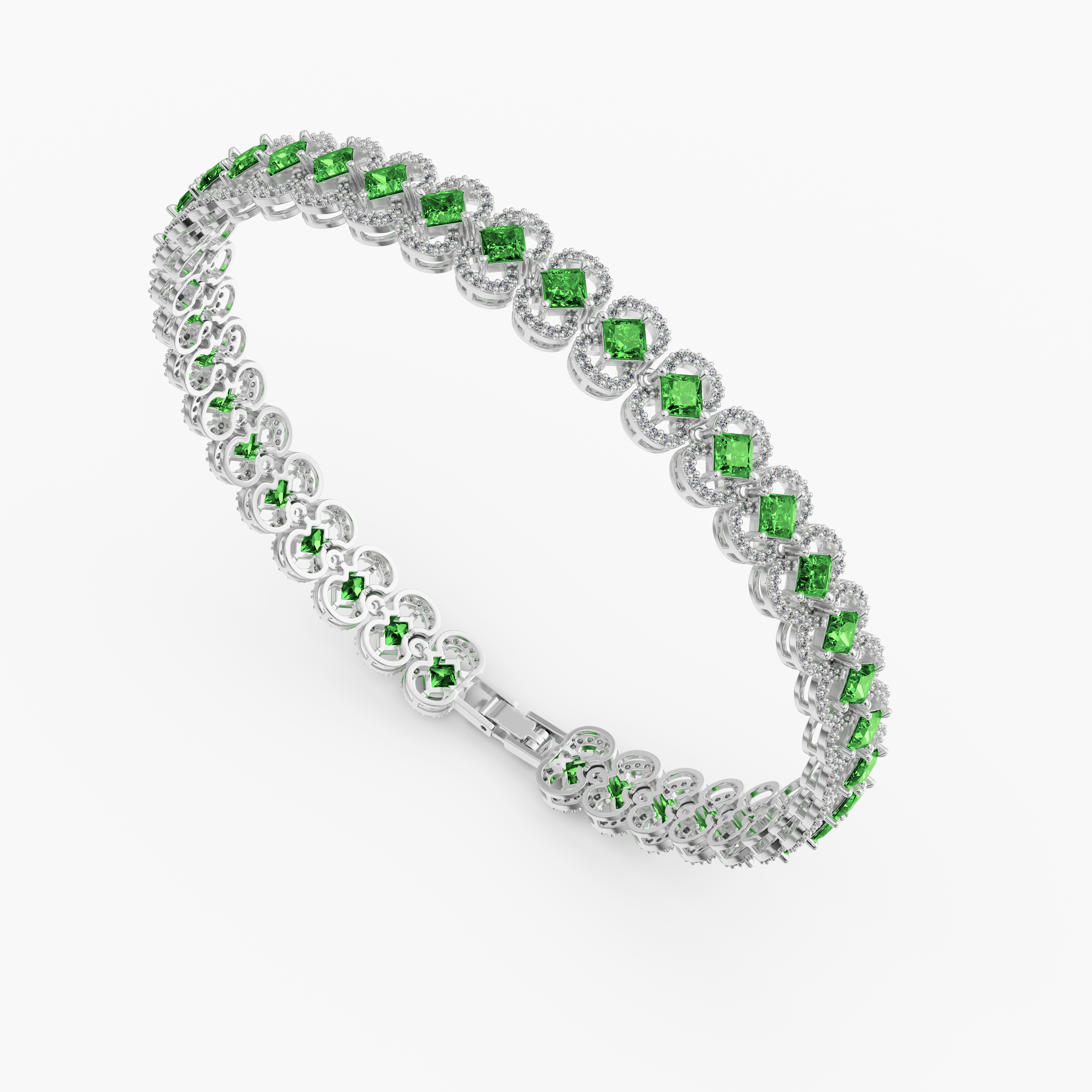 925 Sterling Silver Green Emerald CZ Bracelet