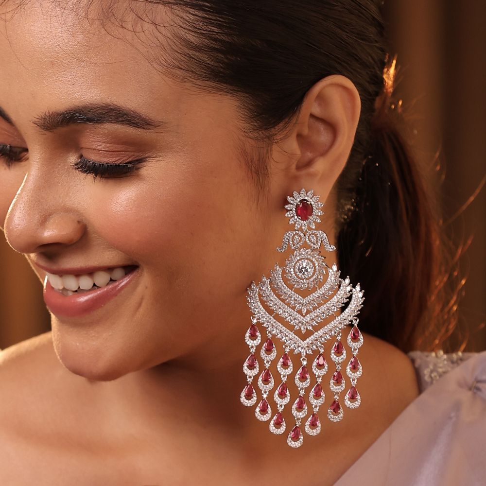 Elegant Silver & Cubic Zirconia Chandelier Earrings