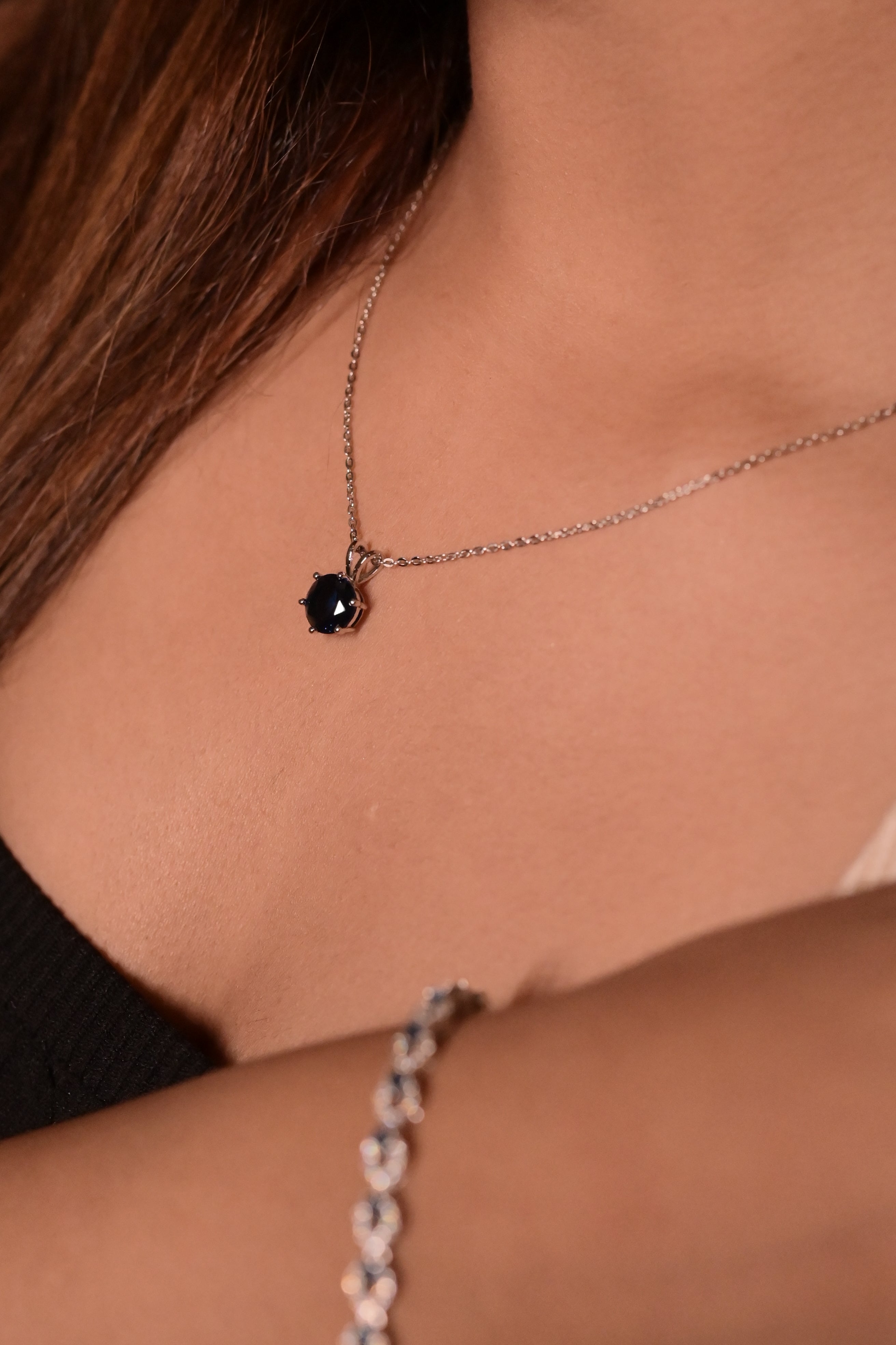 Round Cut Sapphire-Style Pendant and Stud Set made with 925 silver