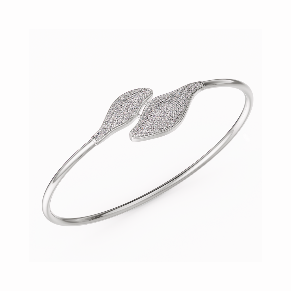 925 Sterling Silver CZ Pave Leaf Cuff Bracelet