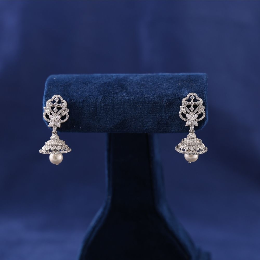 925 Silver Stylish Pearl jhumka for Women studded with CZ stone & Brilliant Lustre Pearls | Lovely Gift