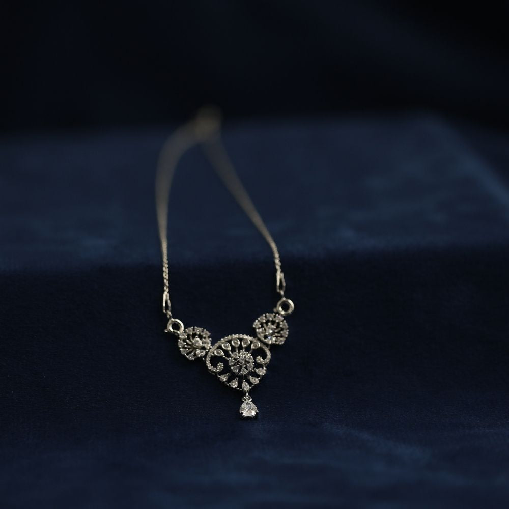 925 Silver floral design Tanmaniya Pendant withChain for married women