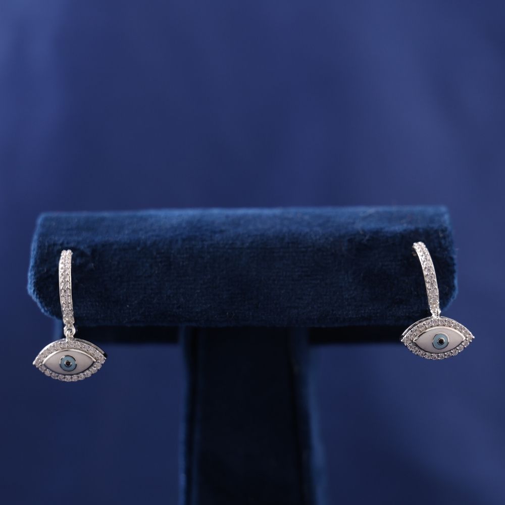 925 Sterling Silver Dainty Evil Eye Hoop Earrings Bali
