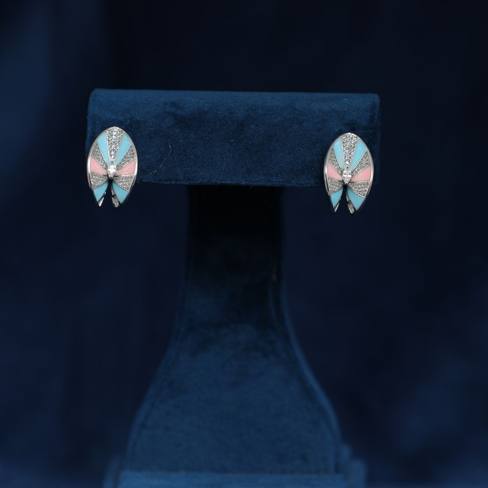 Exquisite Minakari fancy multi colored CZ studded 925 silver Bali earrings