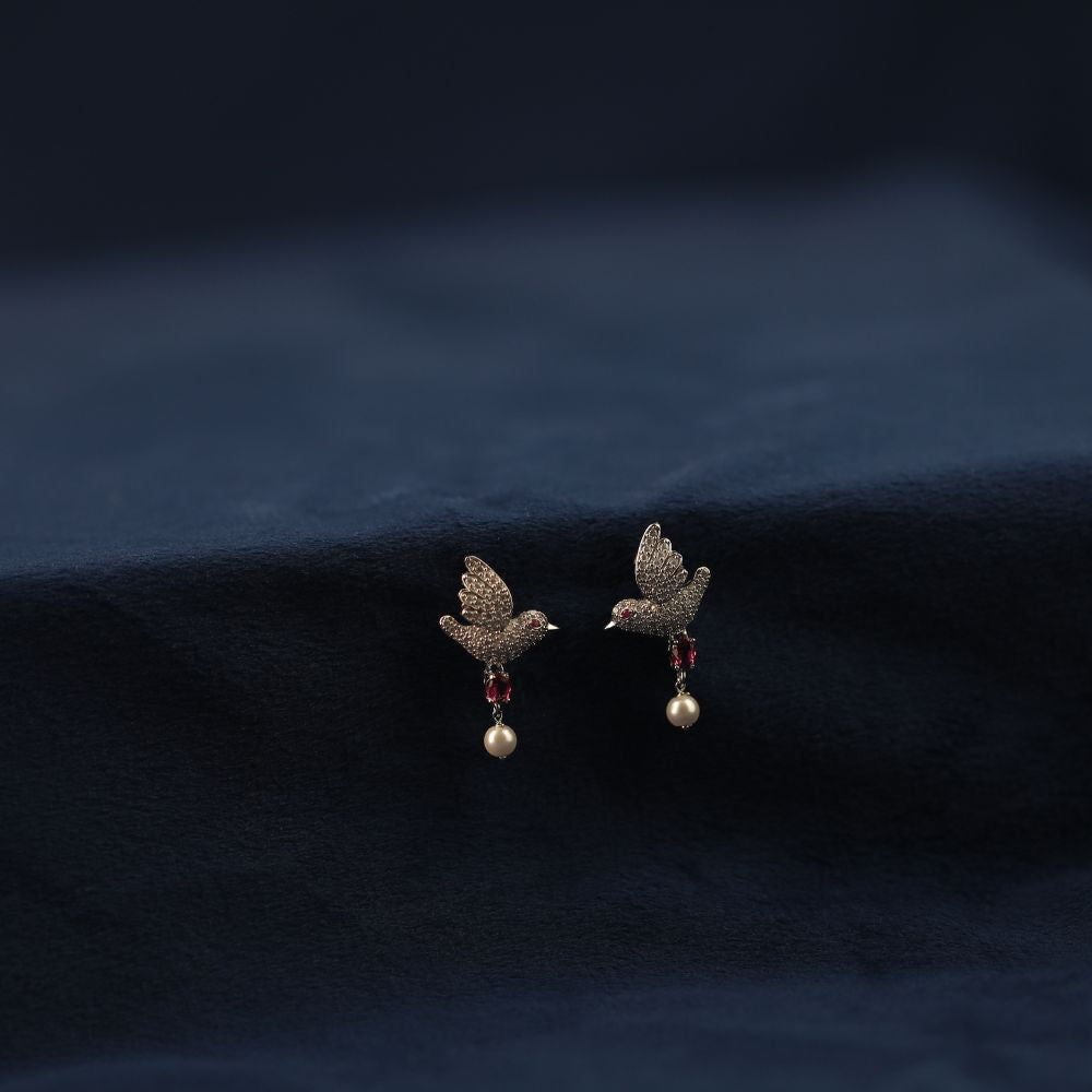 925 silver bird shape small stud drop earrings for women and girls