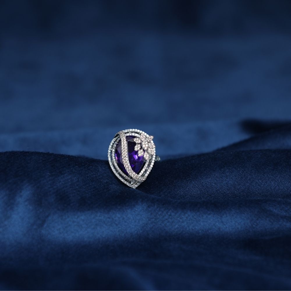 Sterling Silver 925 Purple Large Costume Ring