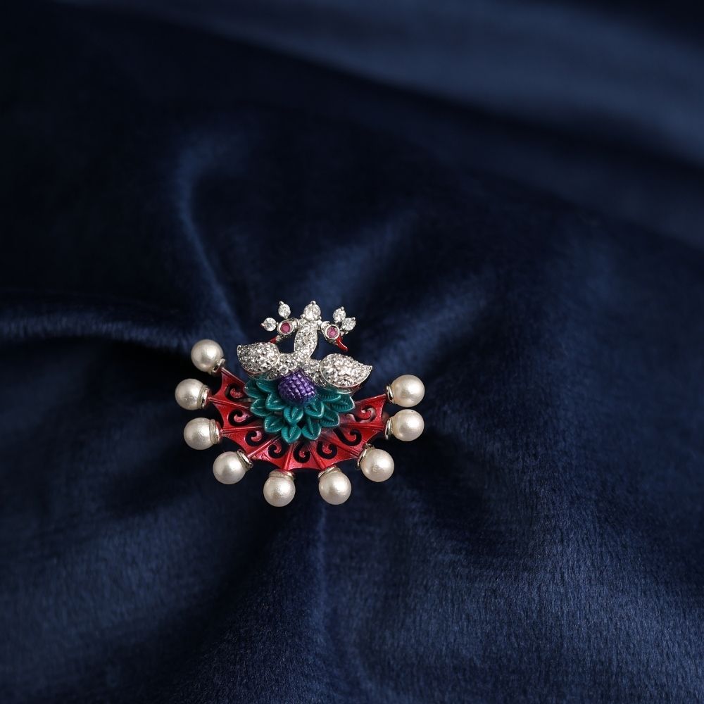 925 silver Peacock theme minakari designer finger ring for women and girls