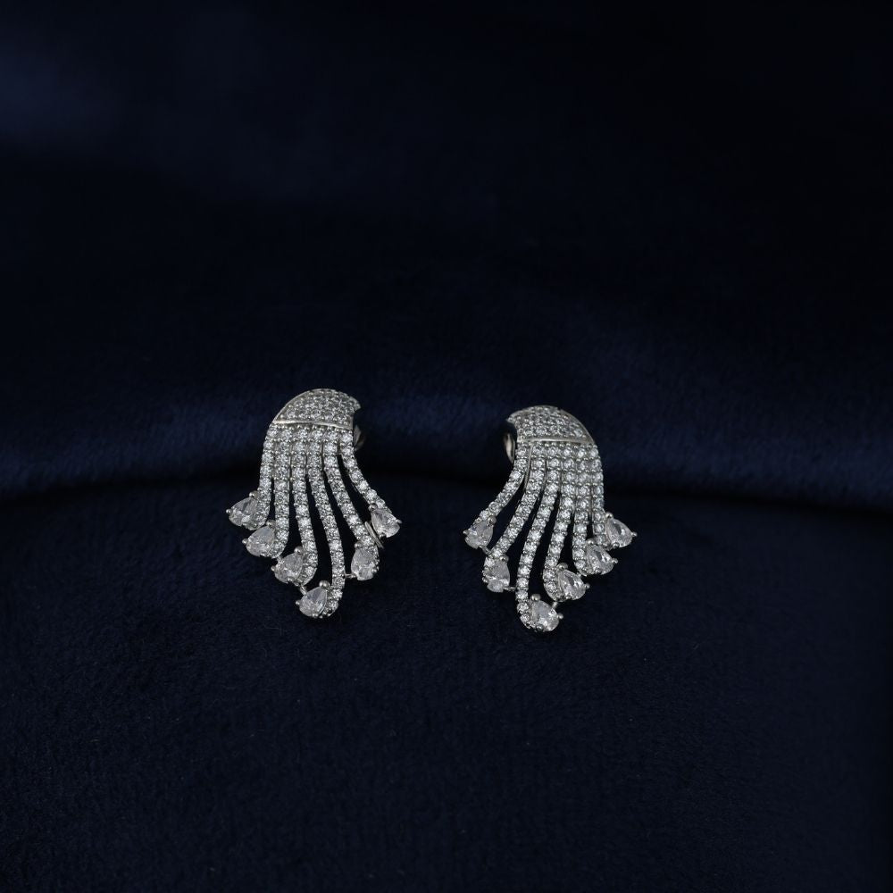 925 silver Bridal Fan Cluster Studs with Teardrop Dangles