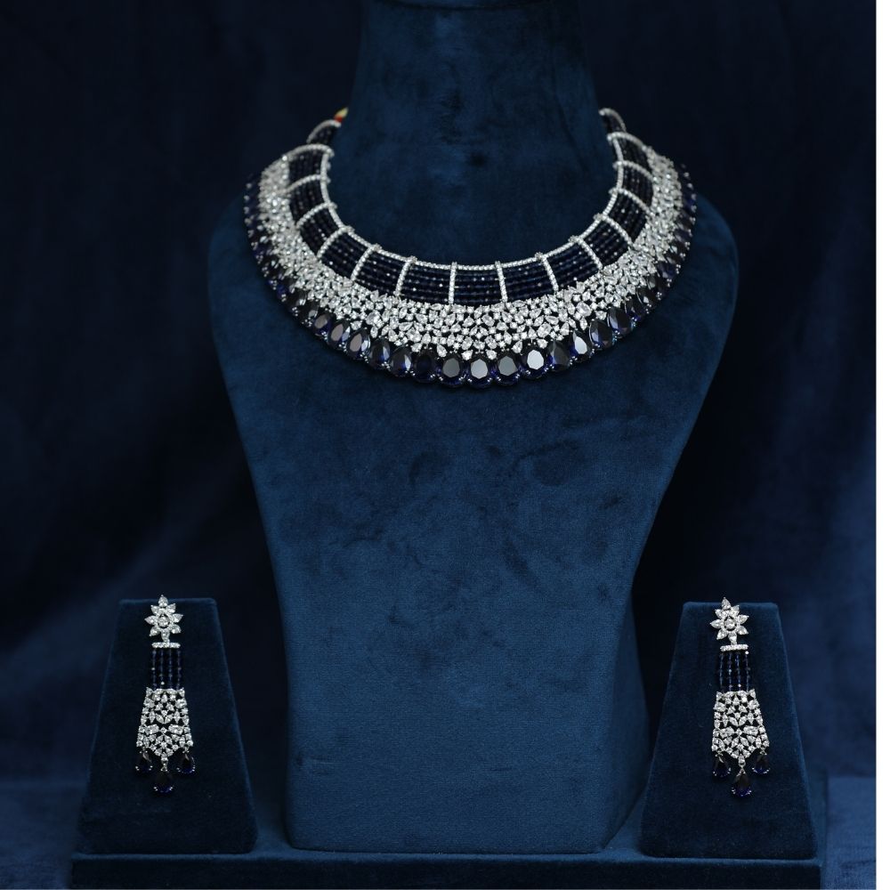 Buy Rhodium-Plated Blue CZ Studded 925 silver Jewellery Set Jewellery Set for Women