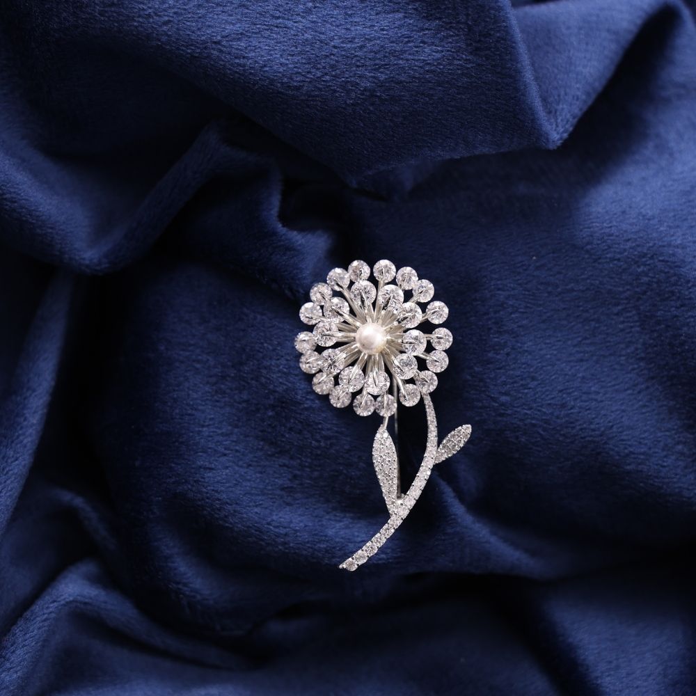 925 Sterling Silver Cubic Zirconia Flower Brooch