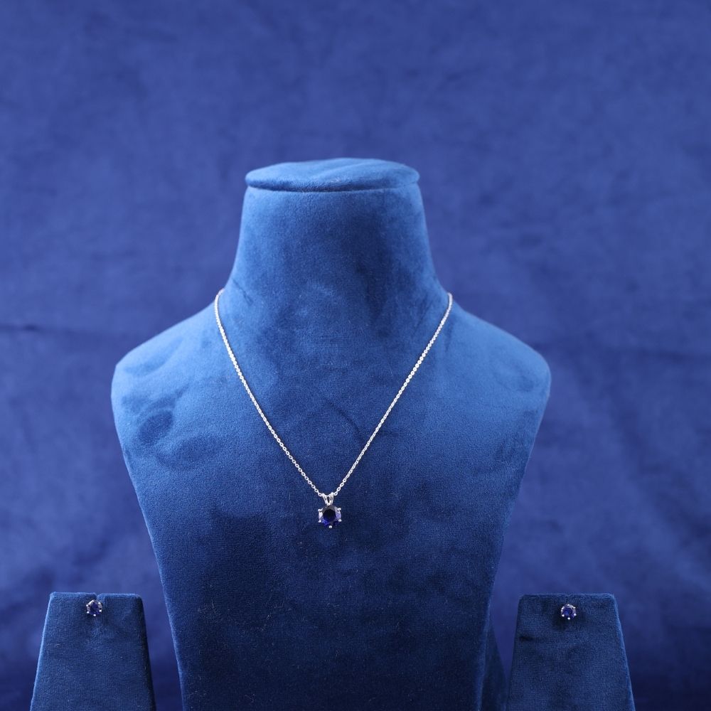 Round Cut Sapphire-Style Pendant and Stud Set made with 925 silver