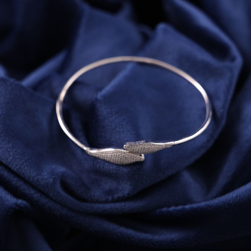 925 Sterling Silver CZ Pave Leaf Cuff Bracelet