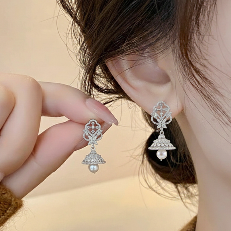 925 Silver Stylish Pearl jhumka for Women studded with CZ stone & Brilliant Lustre Pearls | Lovely Gift