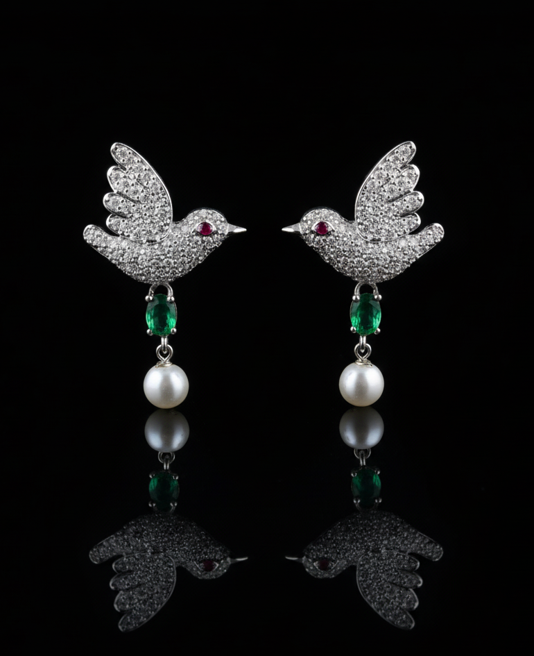 925 silver bird shape small stud drop earrings for women and girls