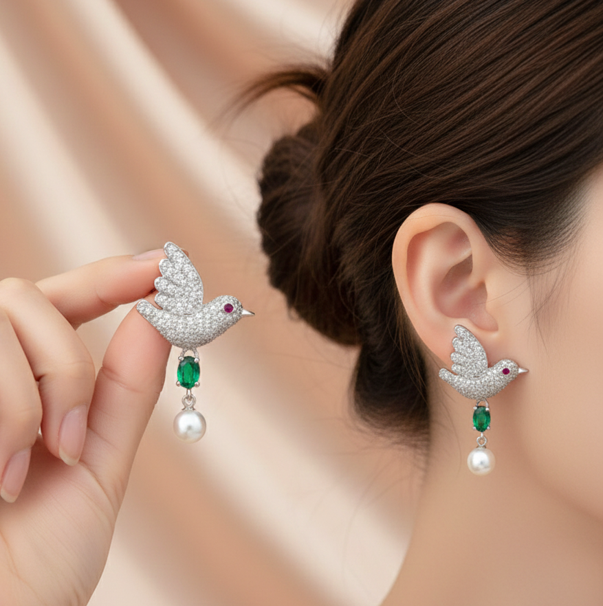 925 silver bird shape small stud drop earrings for women and girls