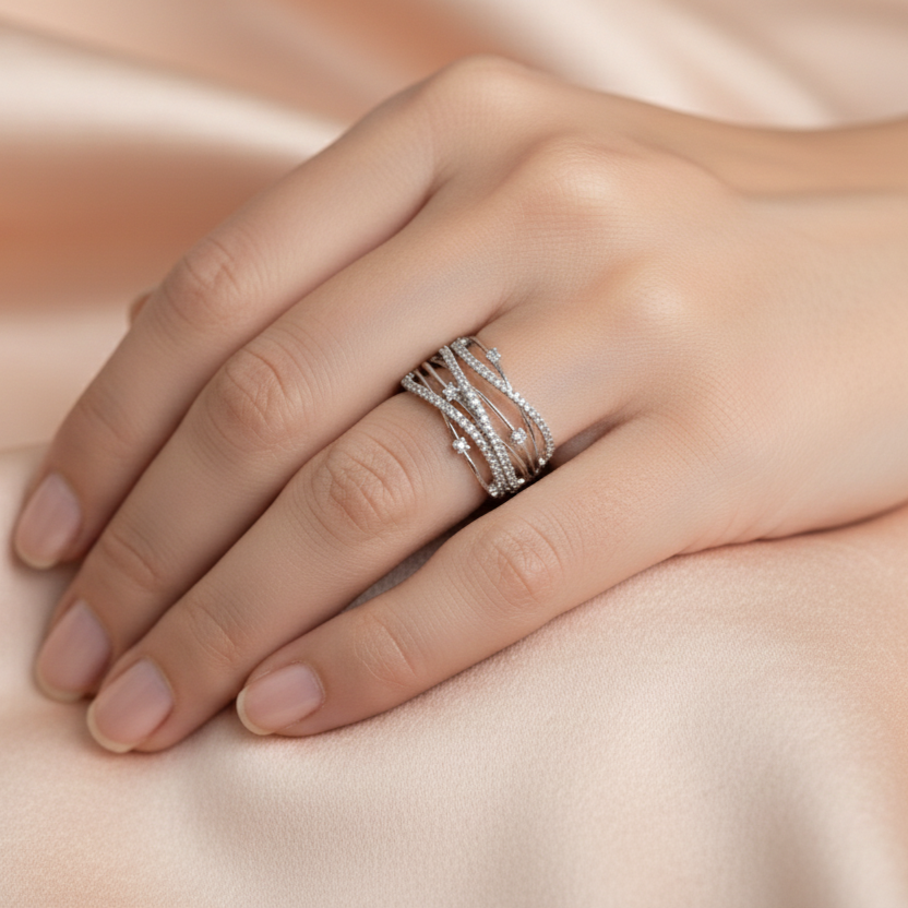 925 silver twisted hollow finger ring for women and girls