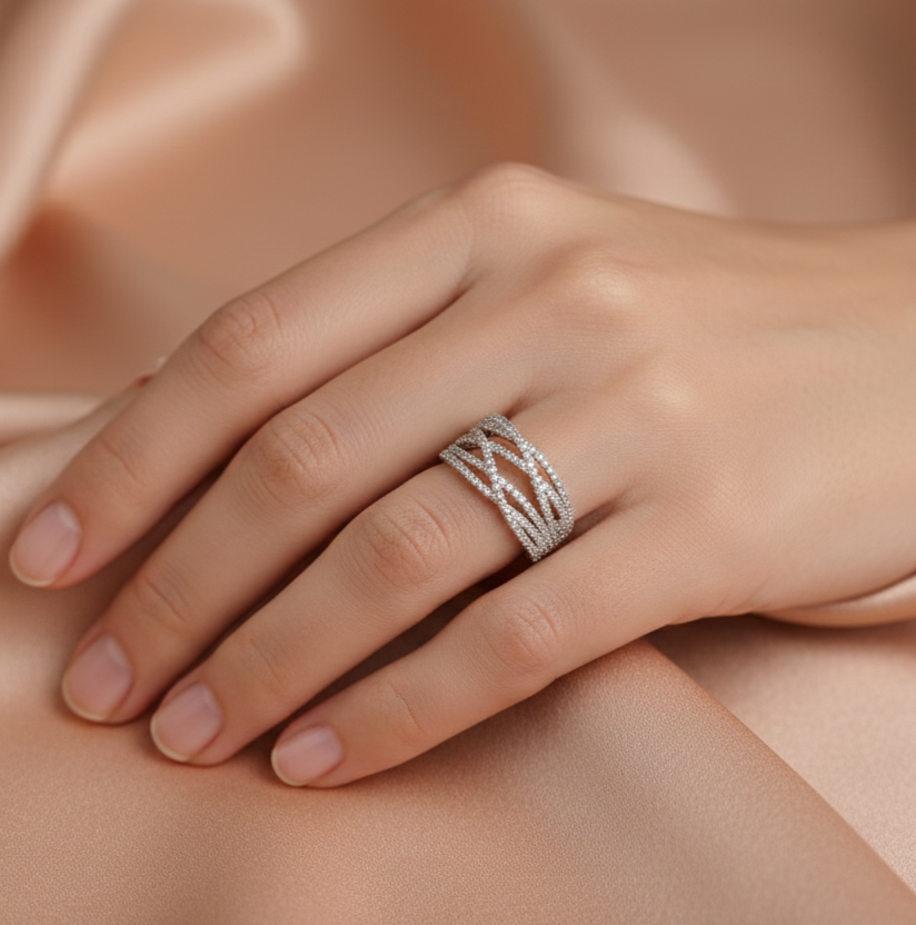 925 silver slick designer finger ring for women and girls