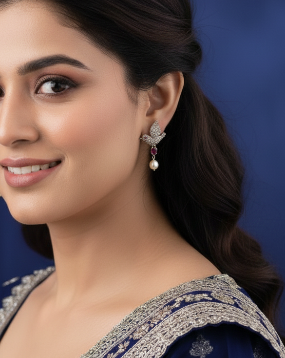 925 silver bird shape small stud drop earrings for women and girls