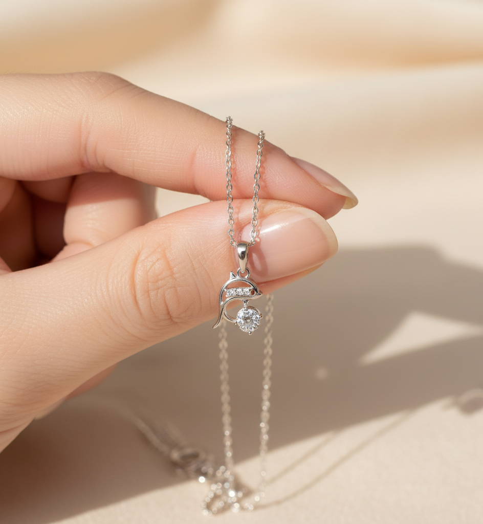 Silver dolphin Pendant with Link Chain for kids teenage