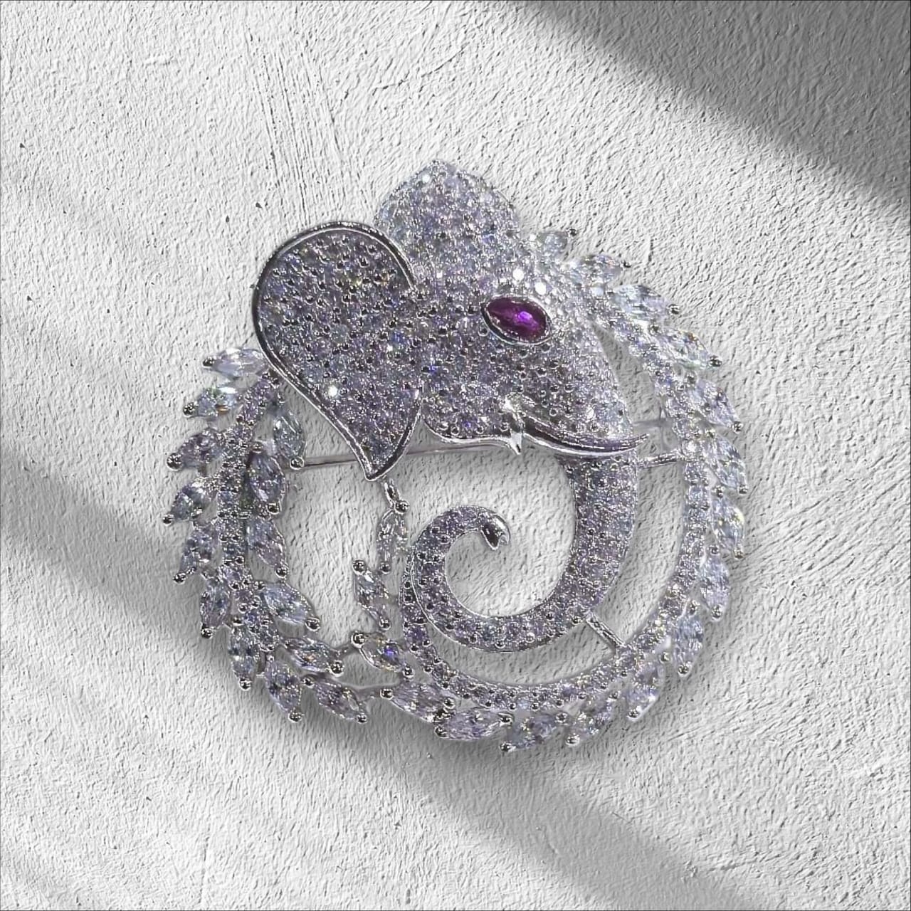 CZ Encrusted Elephant Deity 925 silver Brooch pin
