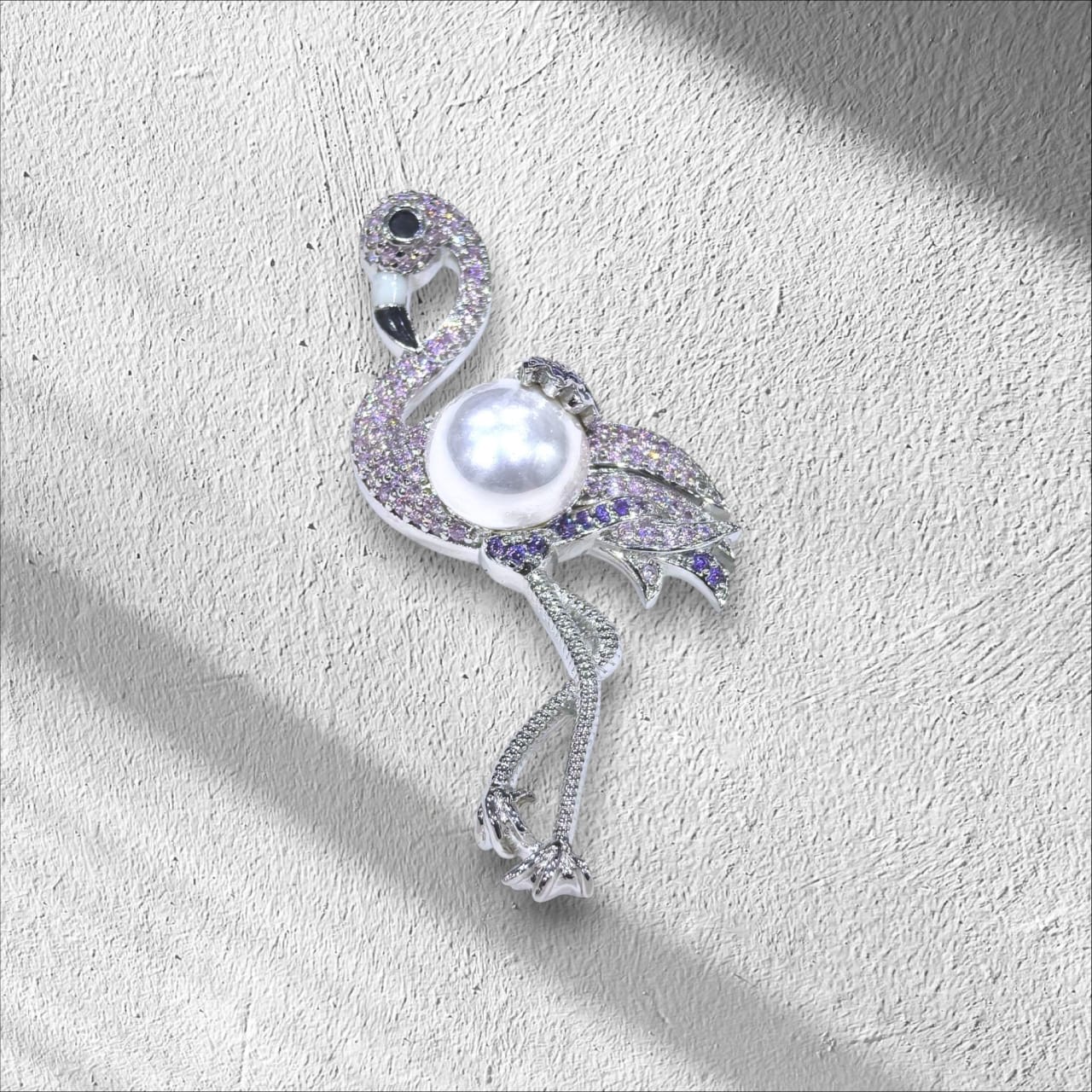 The Sparkling Flamingo CZ and Pearl Brooch