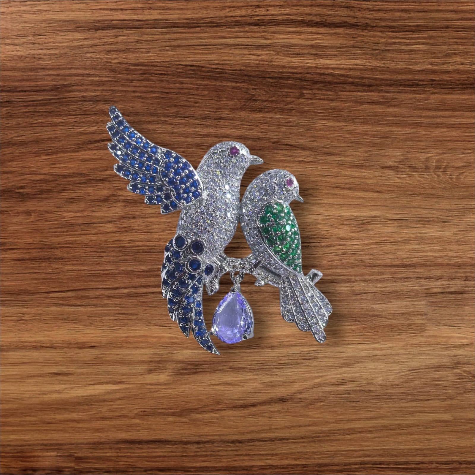 The Sparkling Lovebirds 925 silver with CZ Brooch