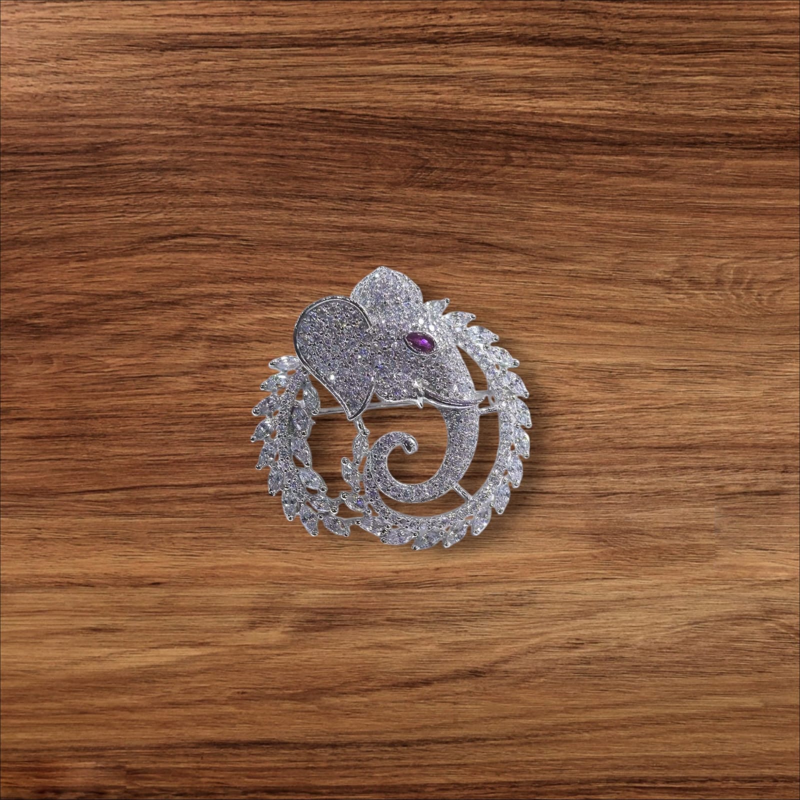 CZ Encrusted Elephant Deity 925 silver Brooch pin