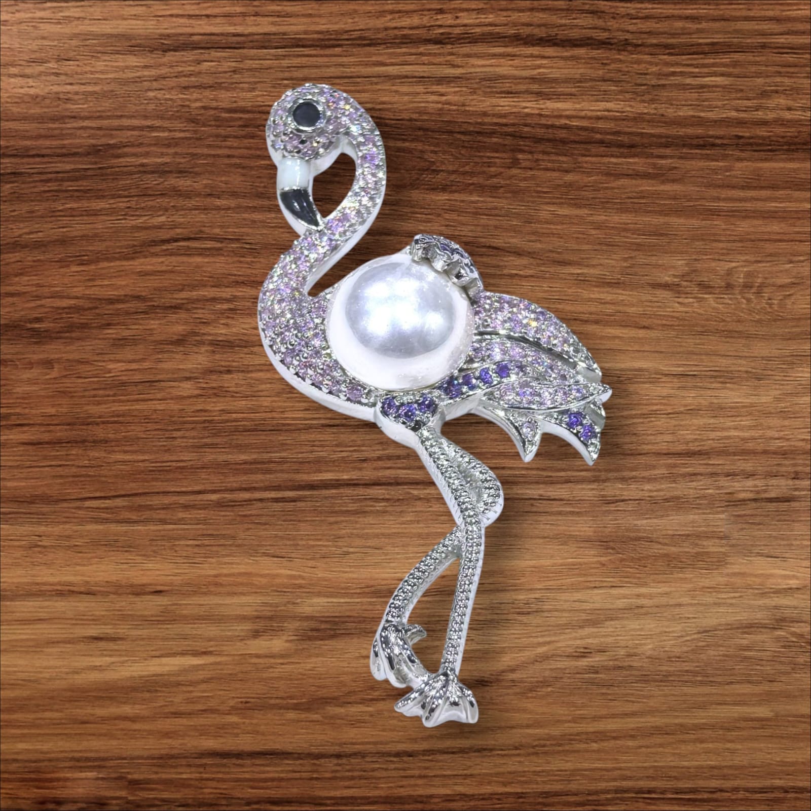 The Sparkling Flamingo CZ and Pearl Brooch