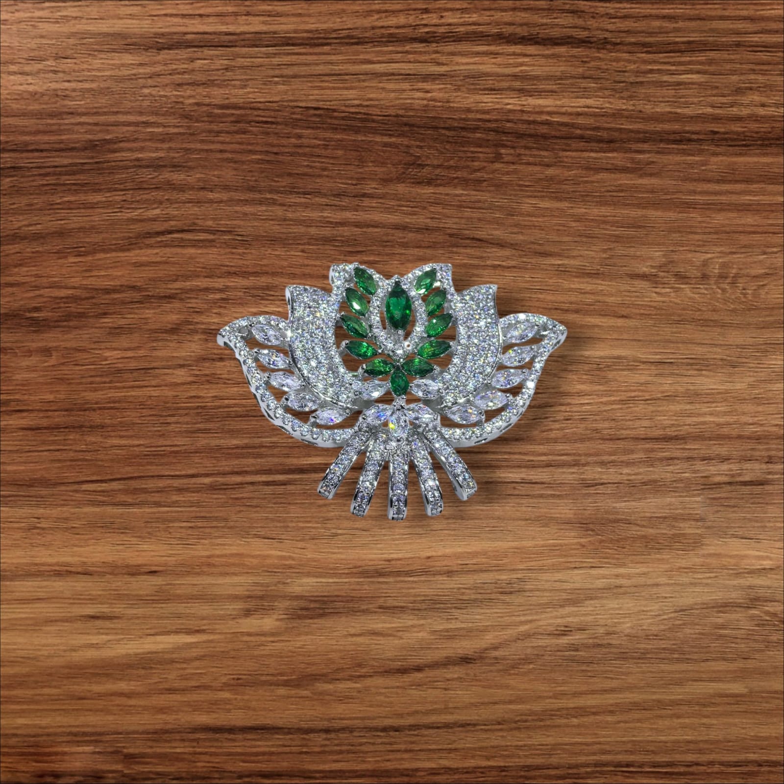 The Emerald-Tone Floral Bouquet CZ Brooch made of 925 silver