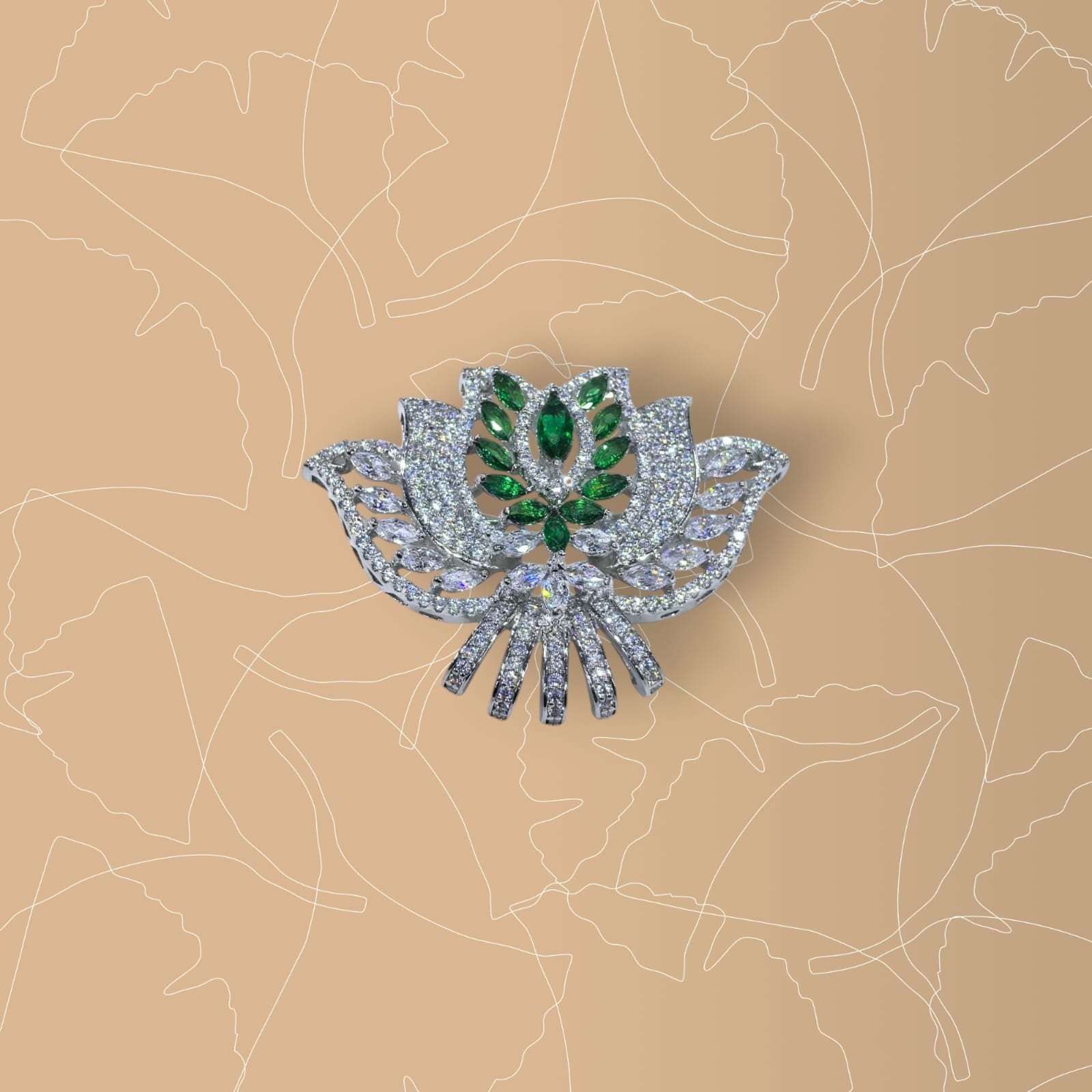 The Emerald-Tone Floral Bouquet CZ Brooch made of 925 silver