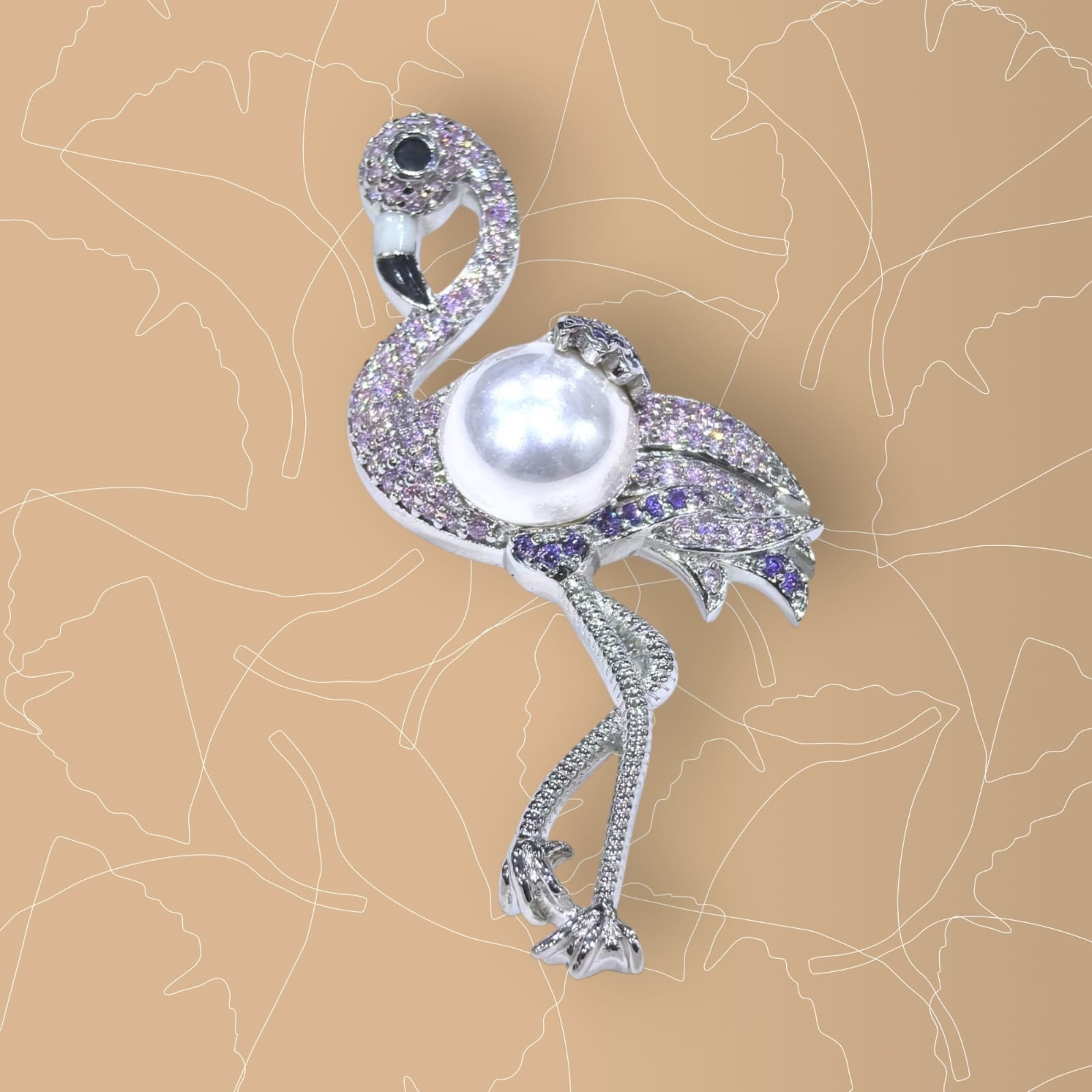 The Sparkling Flamingo CZ and Pearl Brooch