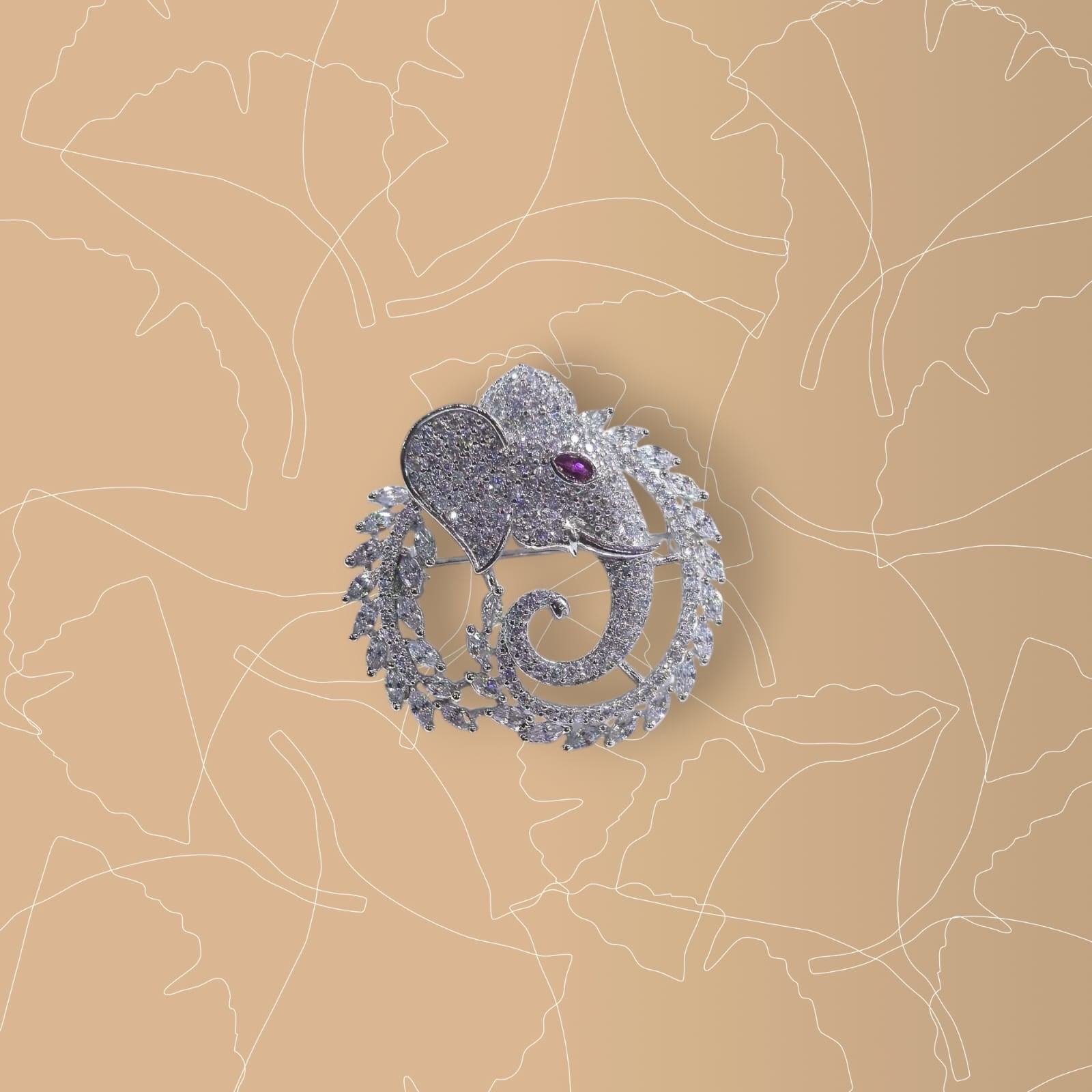 CZ Encrusted Elephant Deity 925 silver Brooch pin