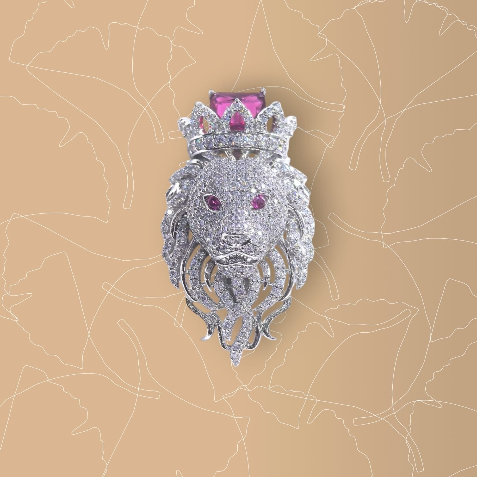 The King's Roar Crowned Lion CZ Brooch