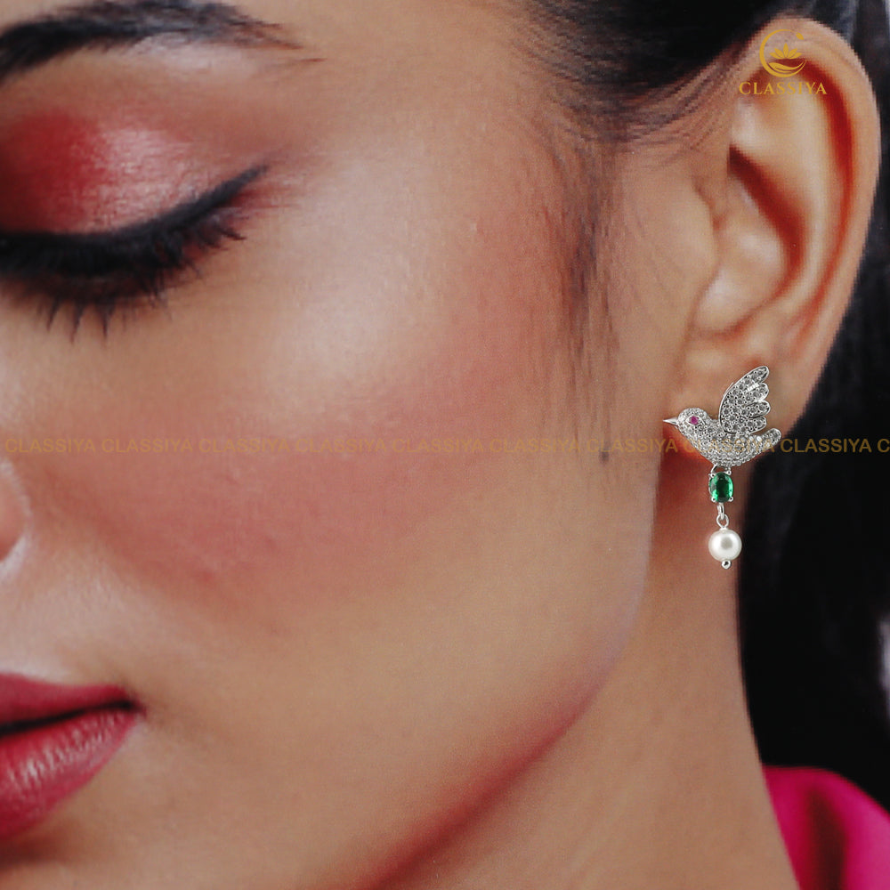 925 silver bird shape small stud drop earrings for women and girls