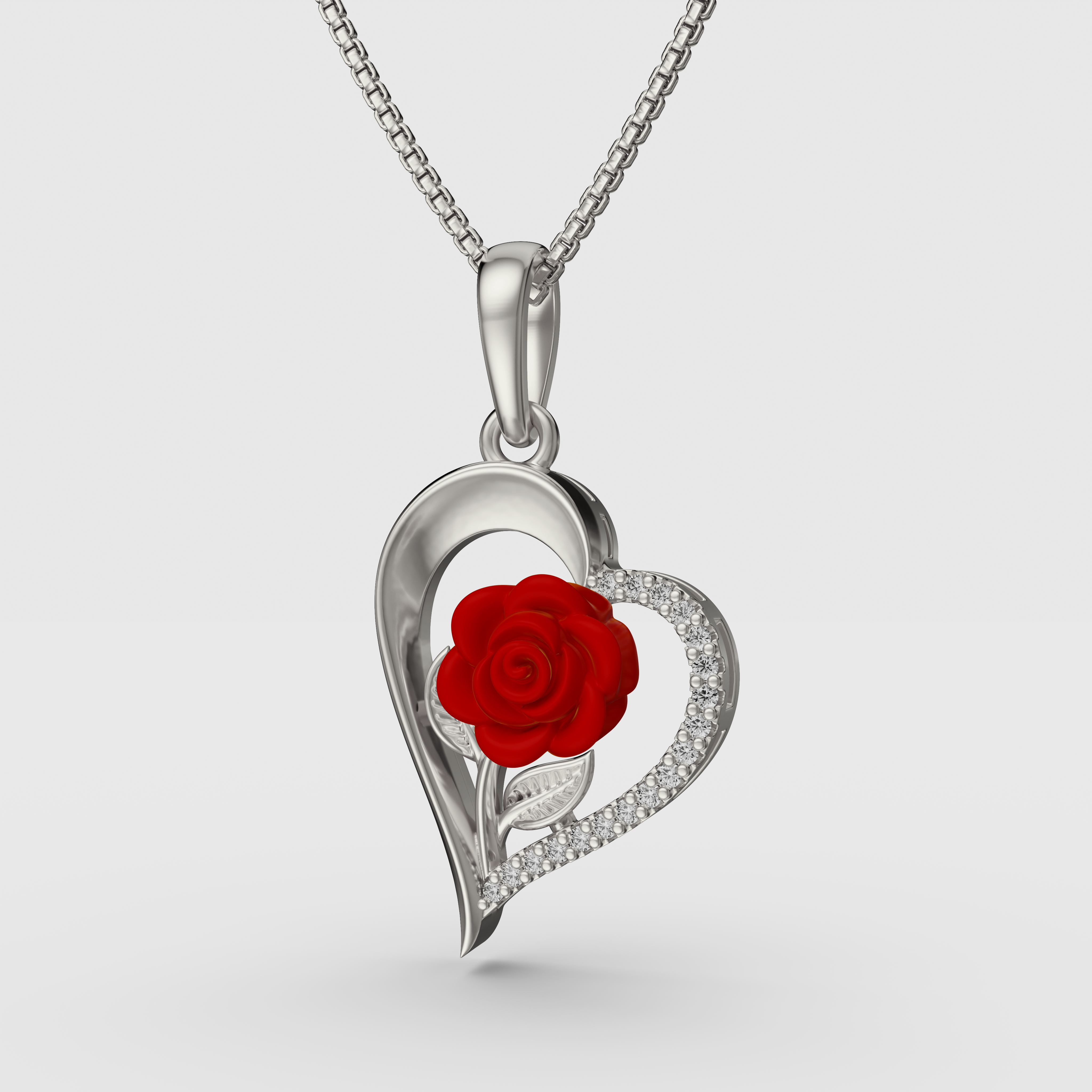 925 Sterling Silver & Enamel Rose Heart Pendent