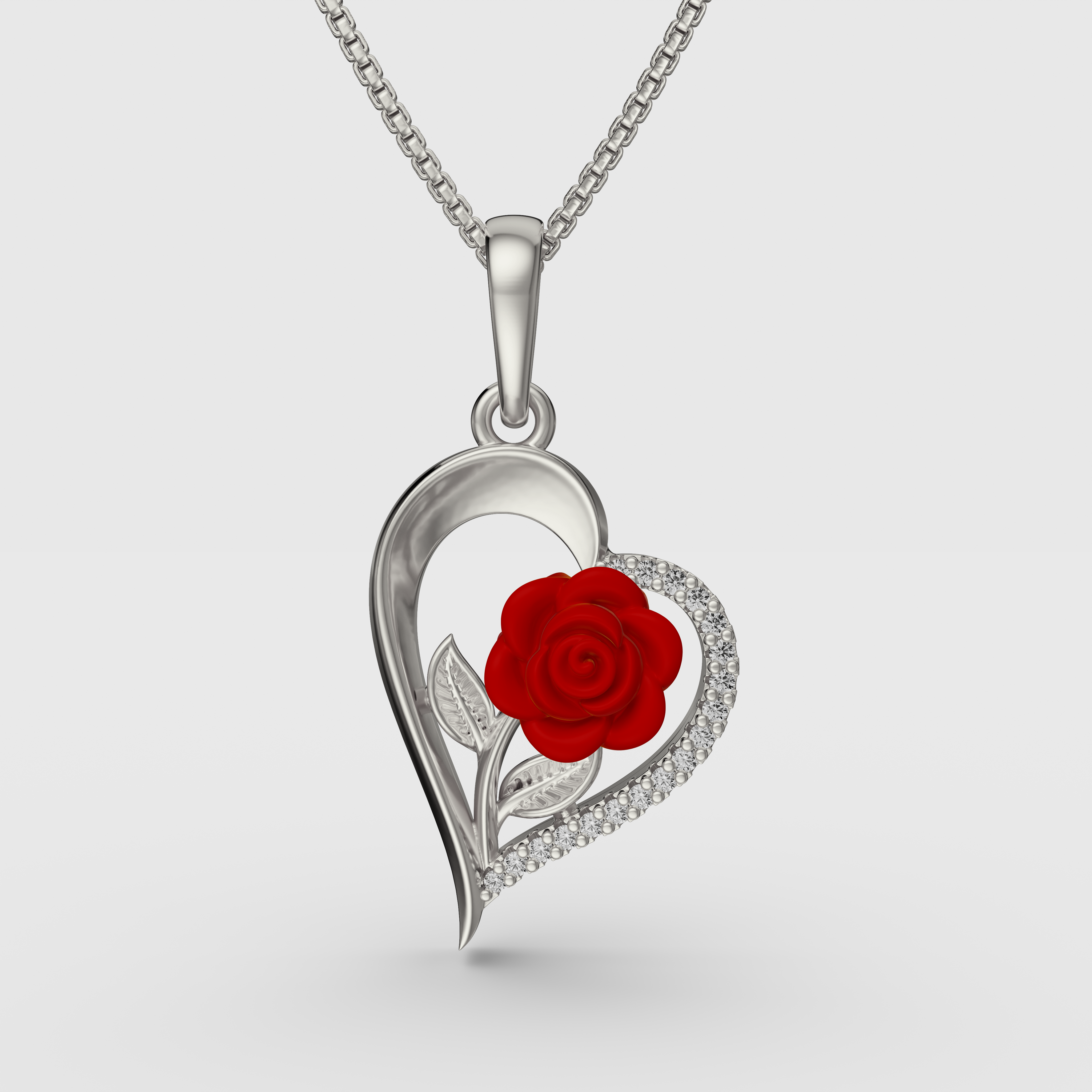 925 Sterling Silver & Enamel Rose Heart Pendent