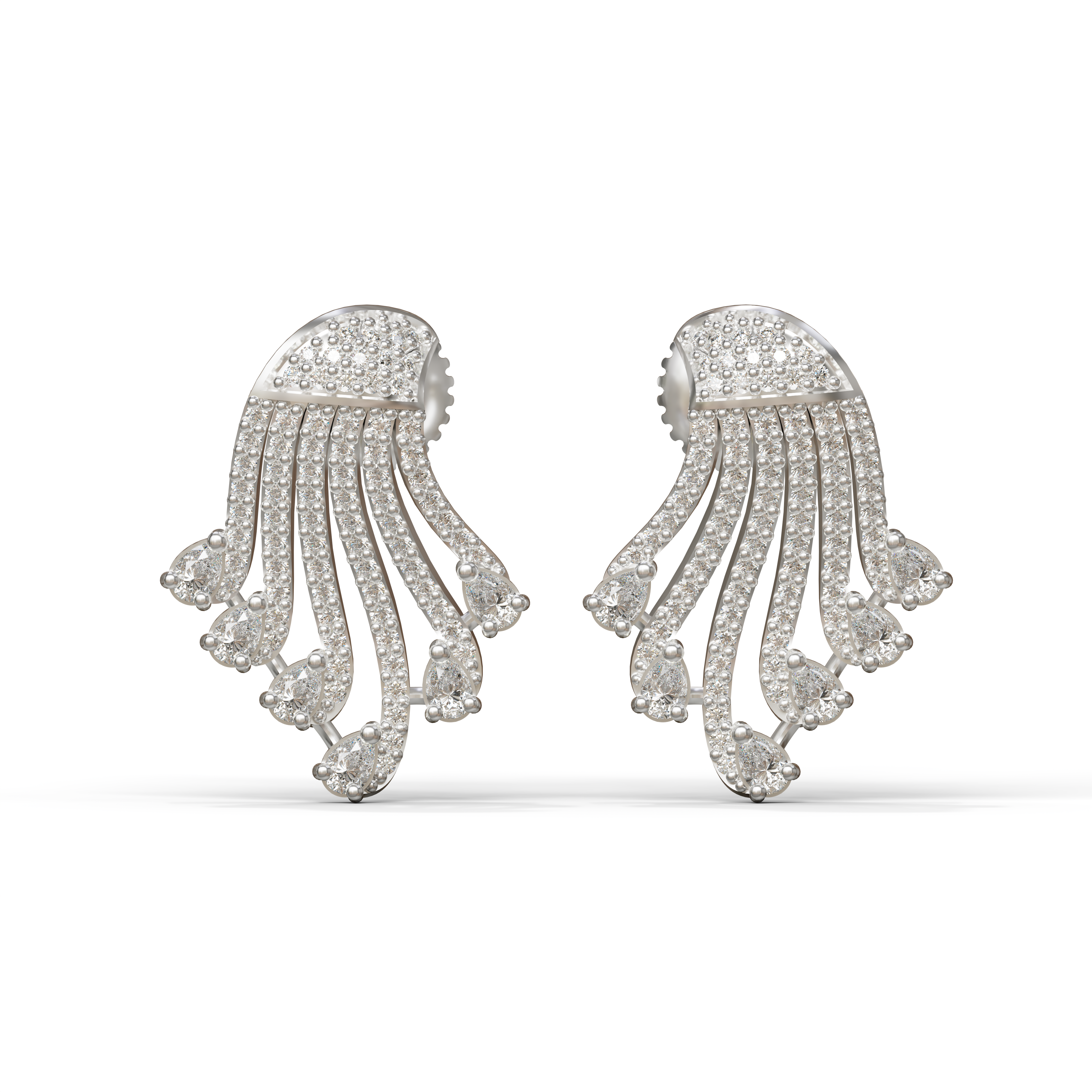 925 silver Bridal Fan Cluster Studs with Teardrop Dangles