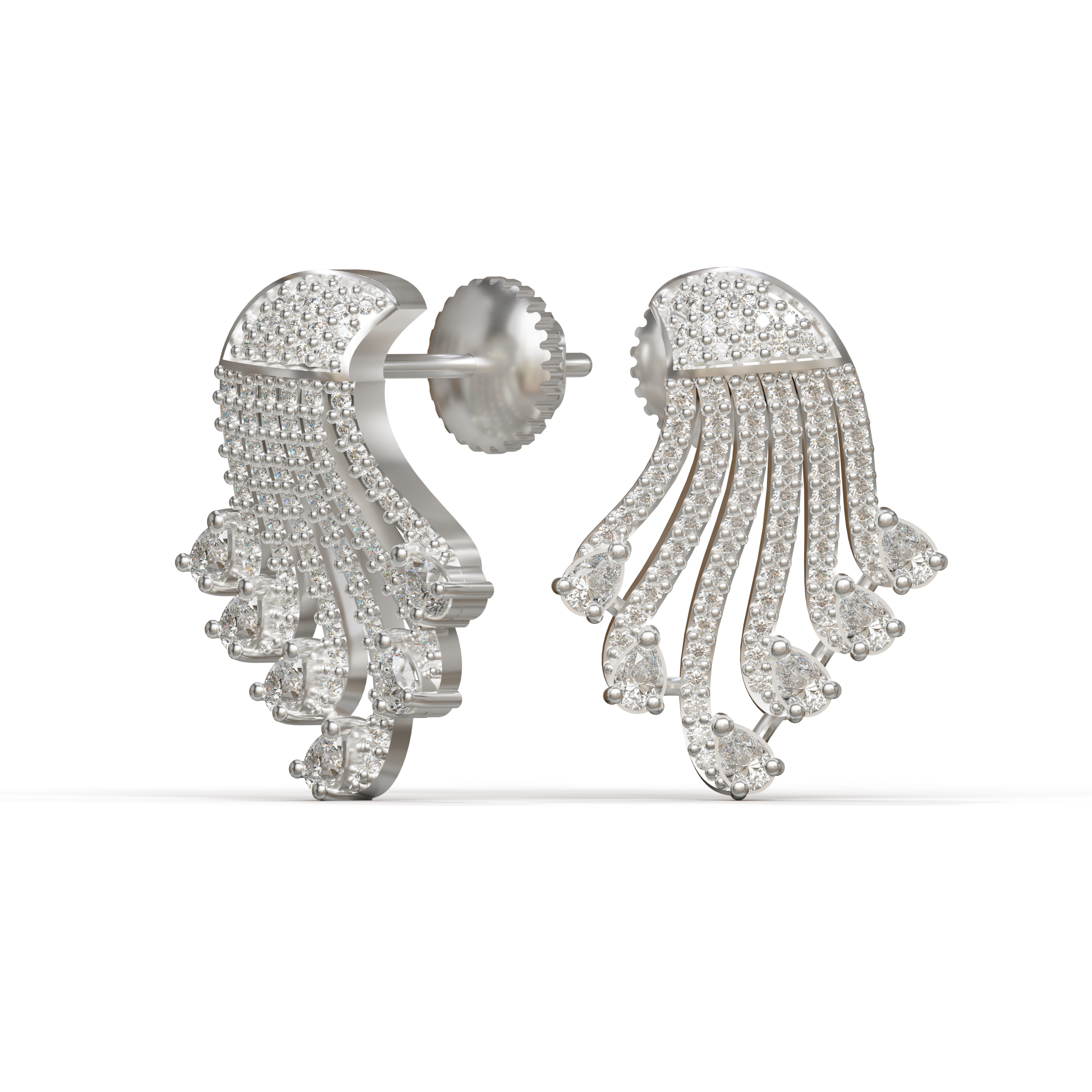 925 silver Bridal Fan Cluster Studs with Teardrop Dangles