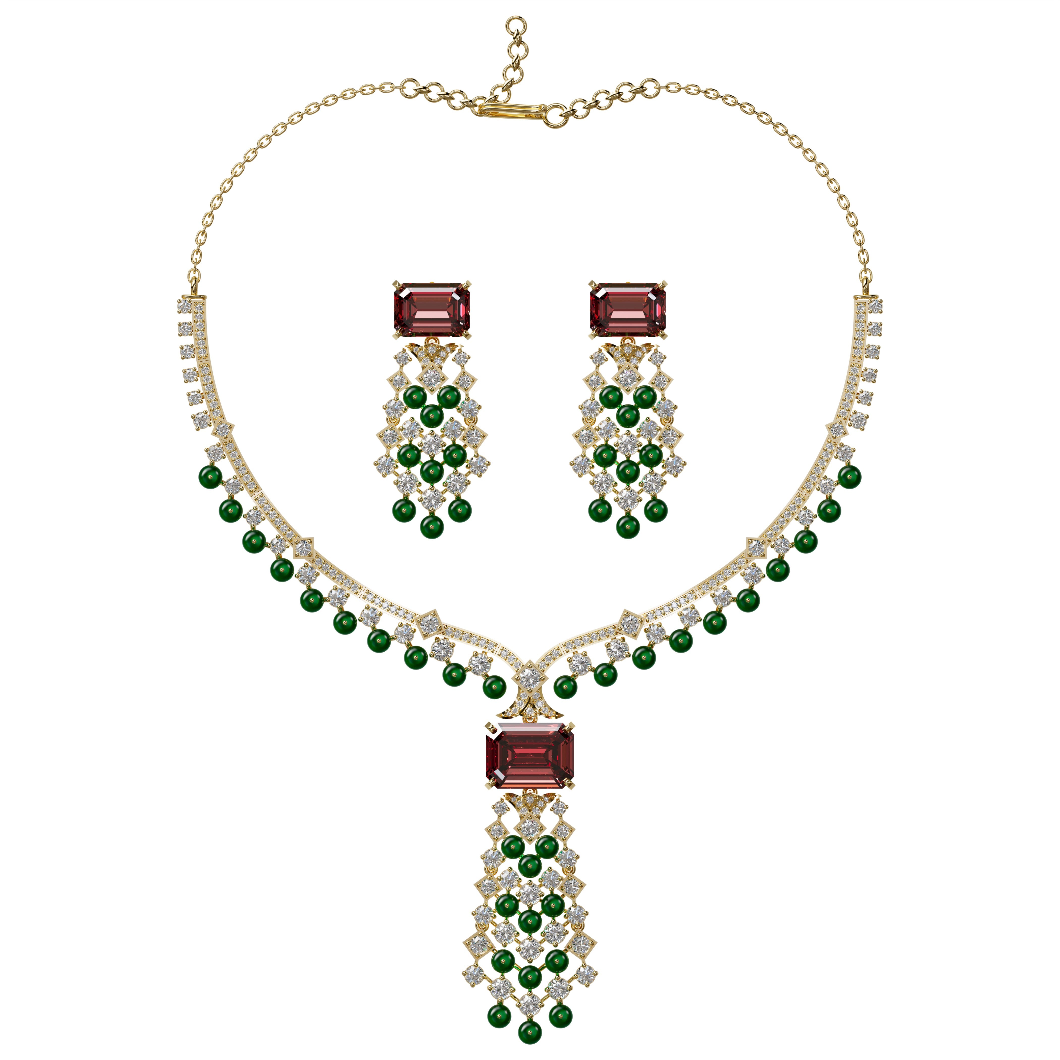 Buy CLASSIYA Collection Rhodium-Plated CZ Stone Studded Emerald Necklace and Earrings Jewellery Set for Women