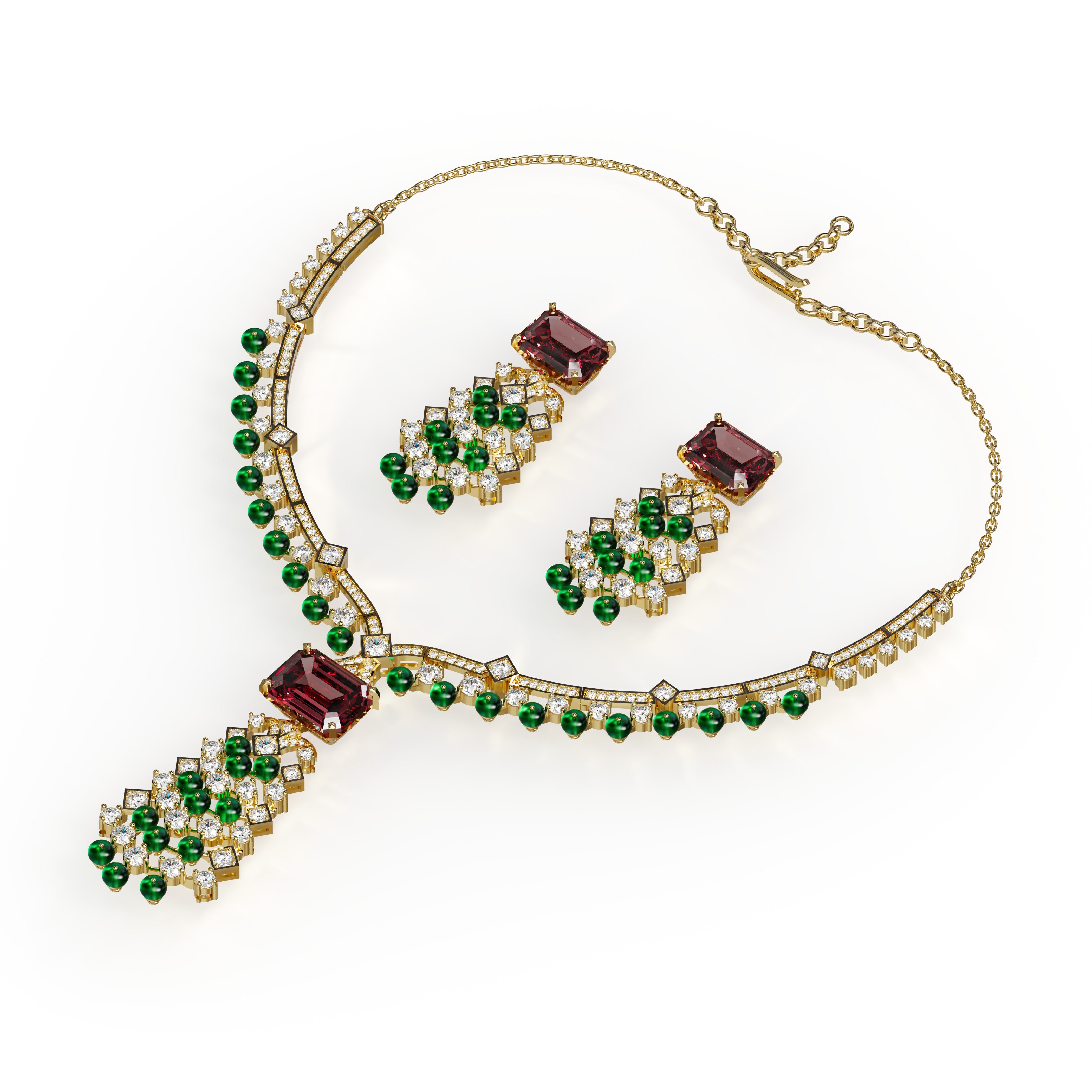 Buy CLASSIYA Collection Rhodium-Plated CZ Stone Studded Emerald Necklace and Earrings Jewellery Set for Women
