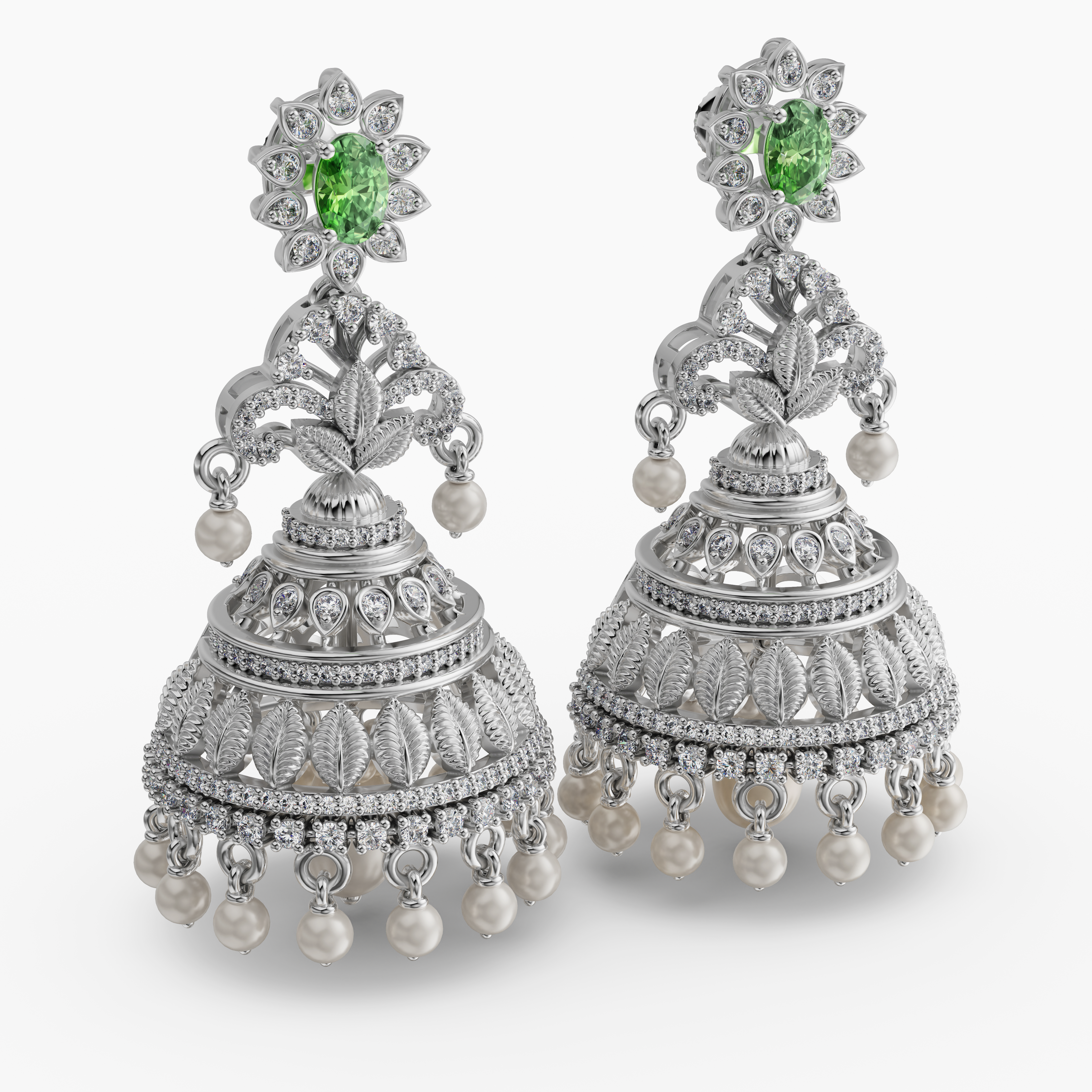 Traditional Ethnic Studded CZ stone studded Big 925 Sterling Silver Jhumka Jhumki For Girl