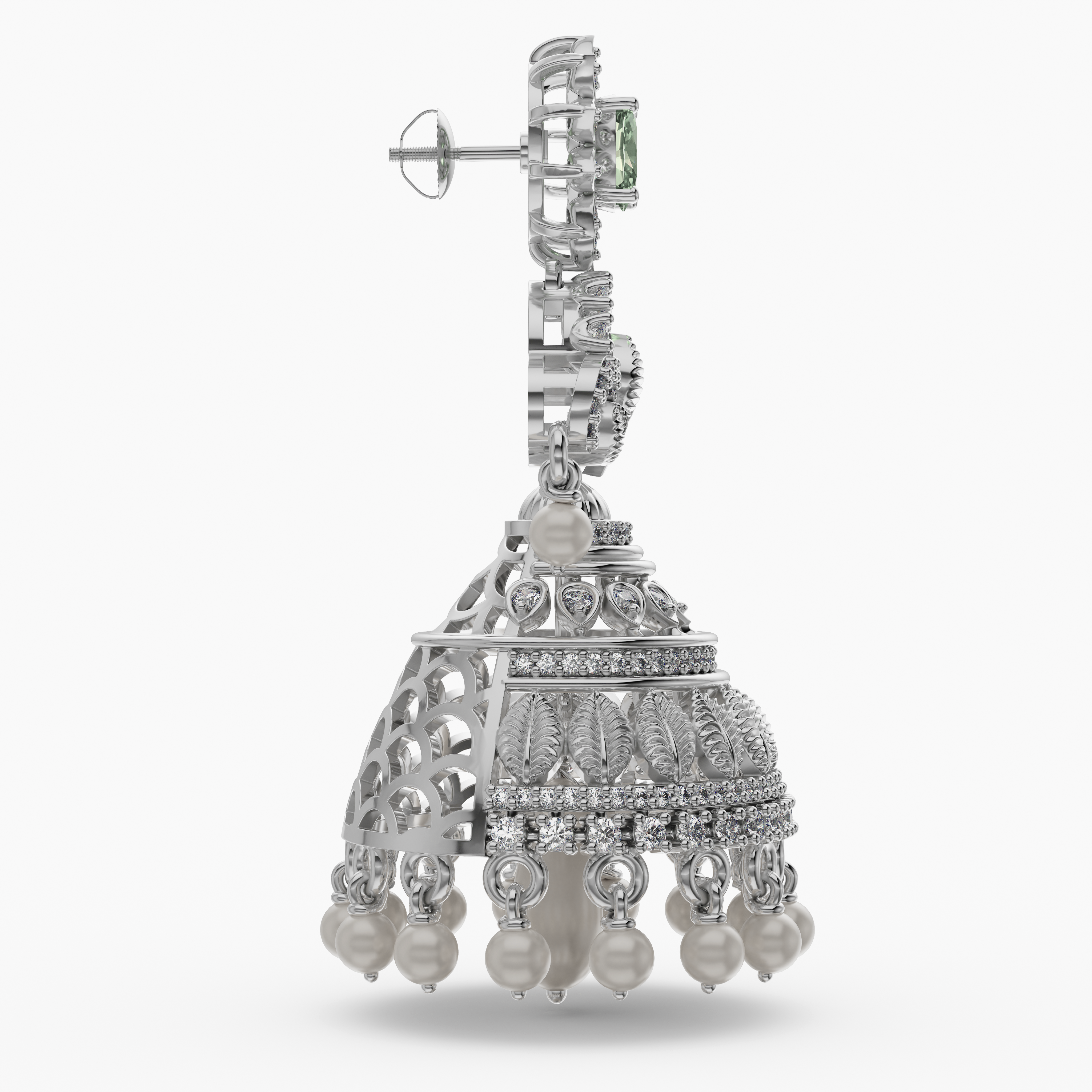 Traditional Ethnic Studded CZ stone studded Big 925 Sterling Silver Jhumka Jhumki For Girl