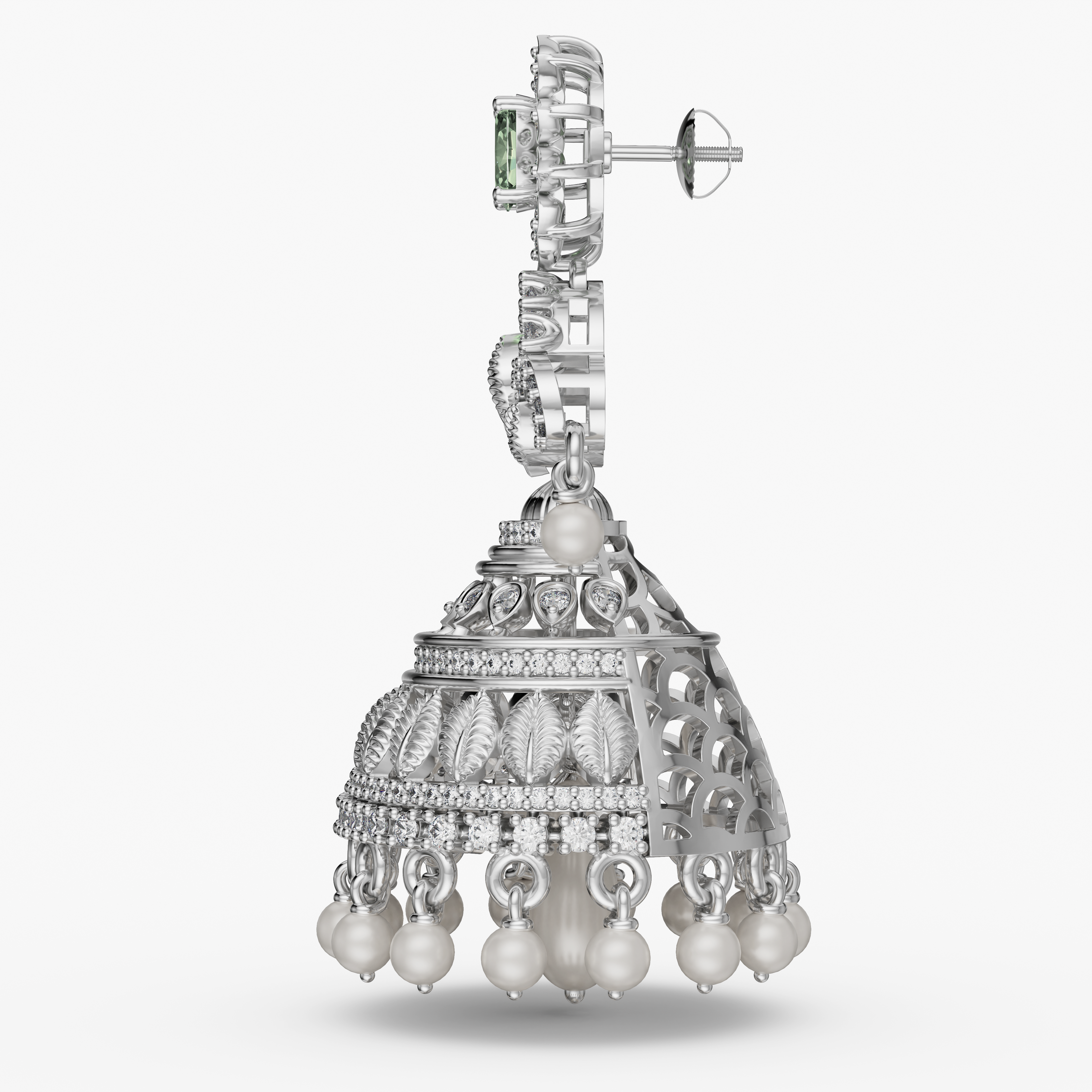 Traditional Ethnic Studded CZ stone studded Big 925 Sterling Silver Jhumka Jhumki For Girl