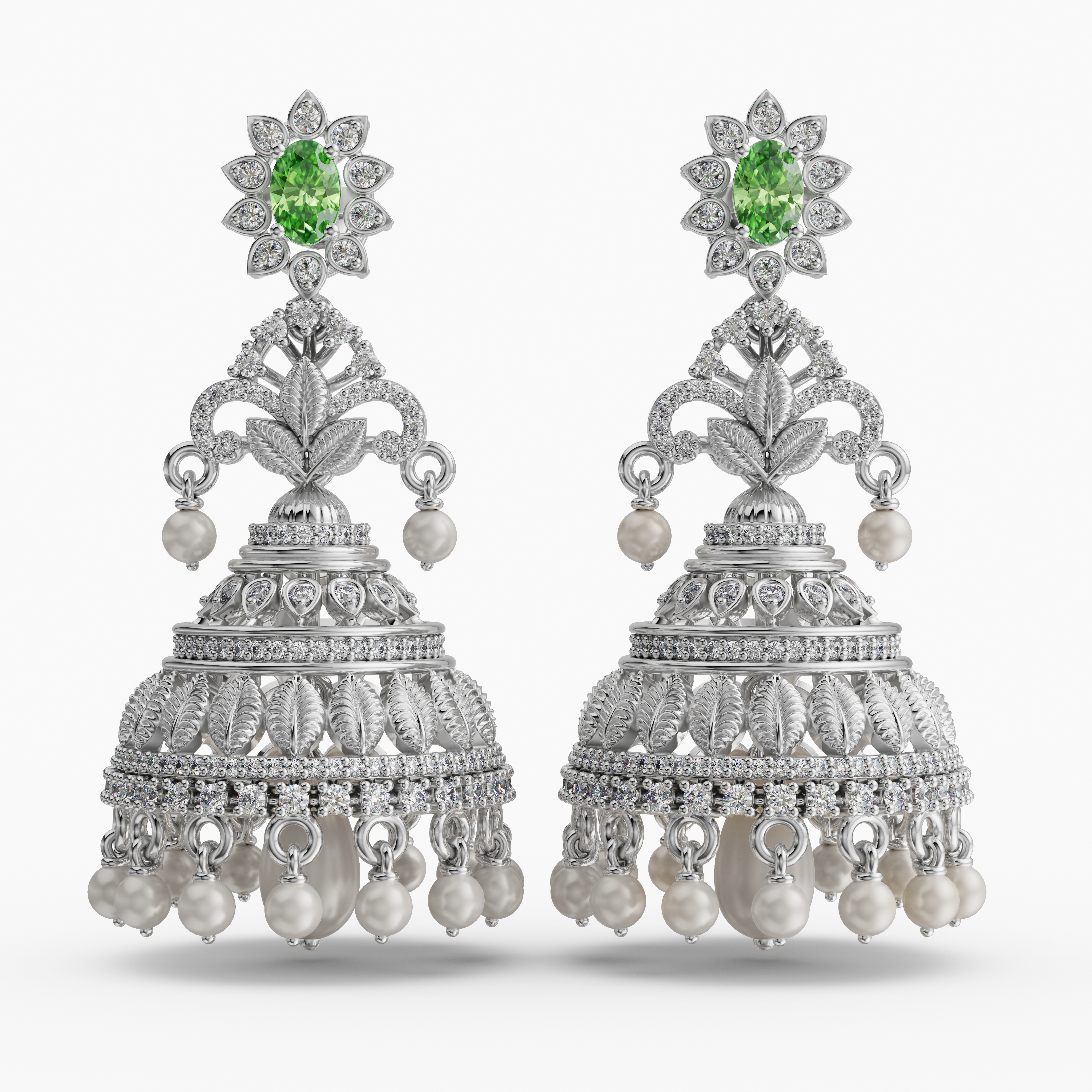 Traditional Ethnic Studded CZ stone studded Big 925 Sterling Silver Jhumka Jhumki For Girl